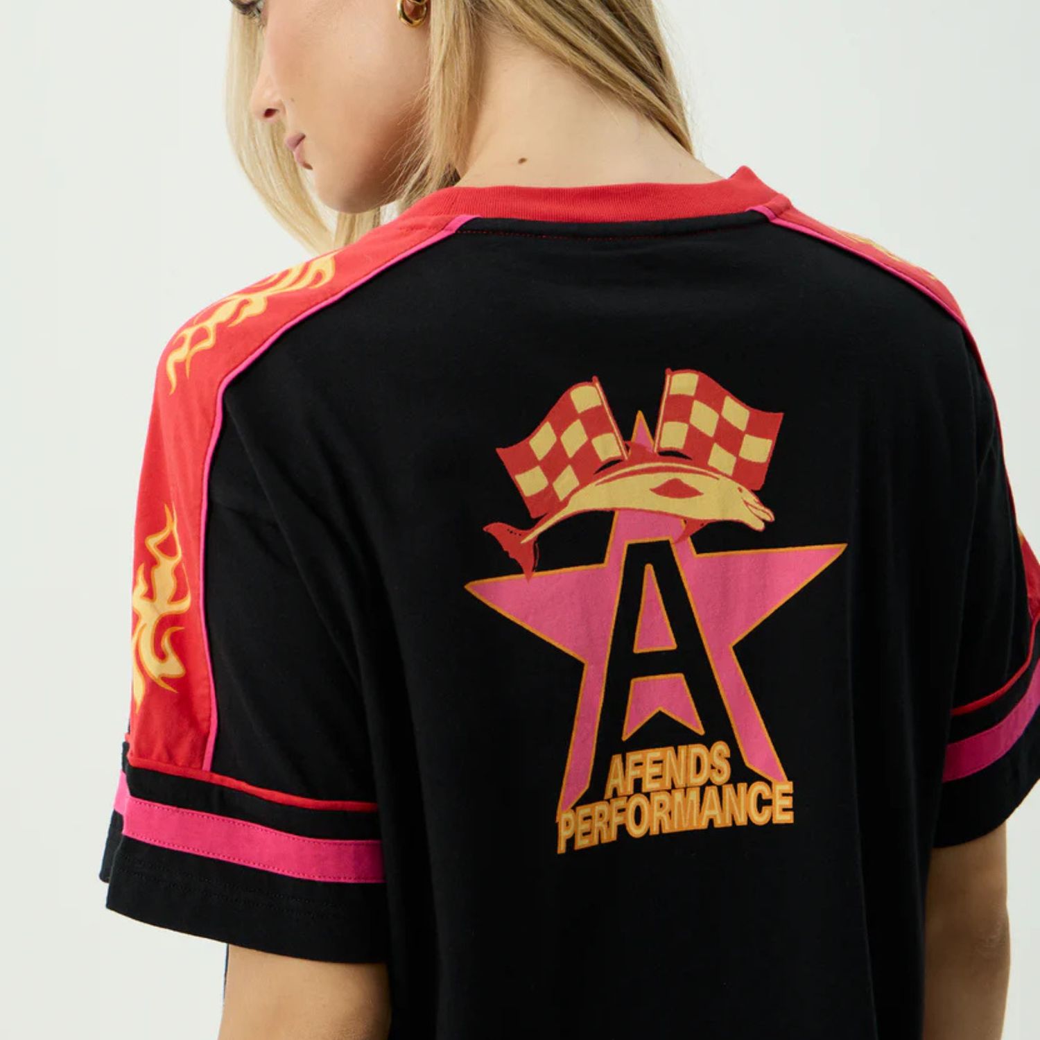 AFENDS WOMENS DOLPHIN DERBY OS SS TEE - BLACK