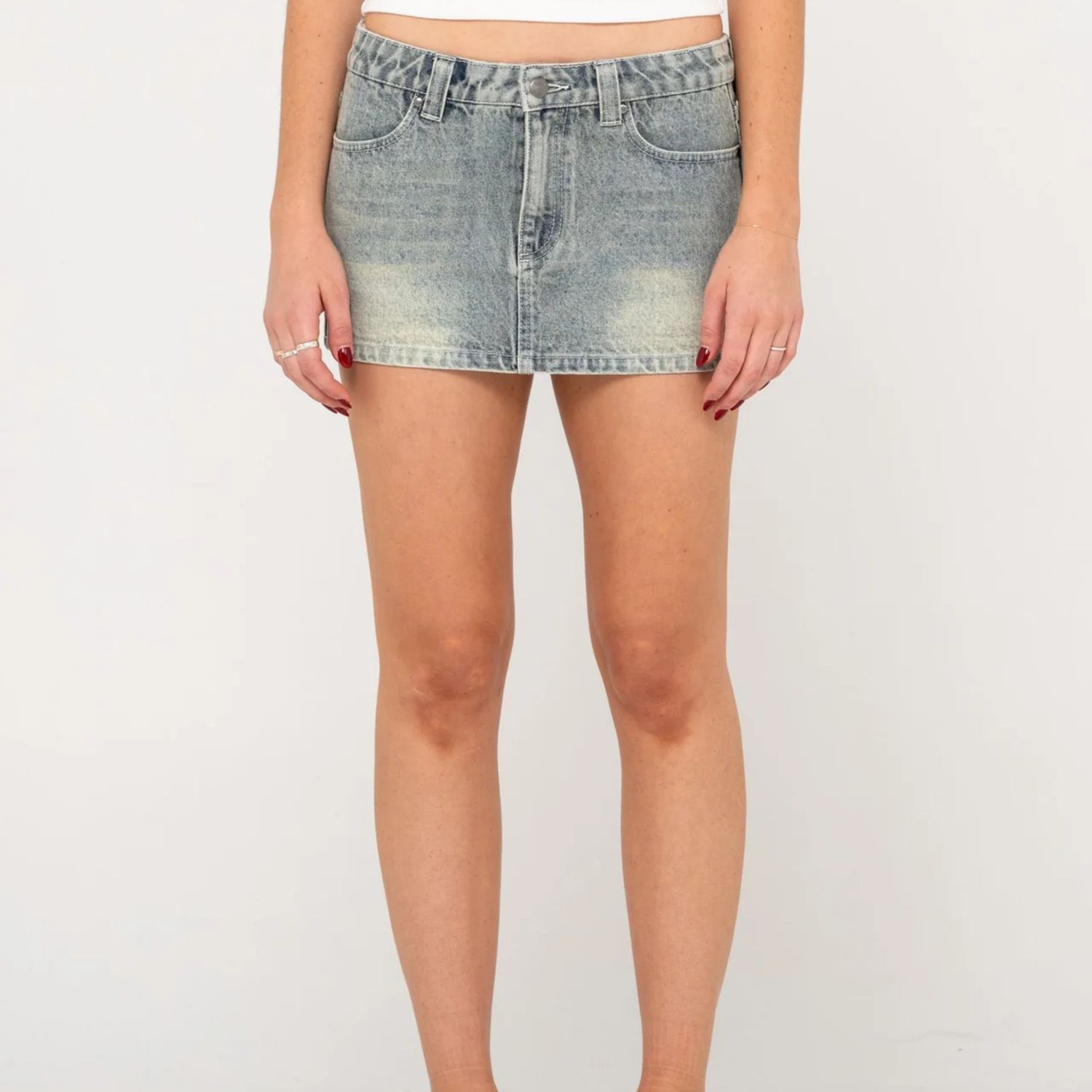 RUSTY WOMENS NORTY LOW RISE DENIM MICRO MINI SKIRT - DIRTY DAWG