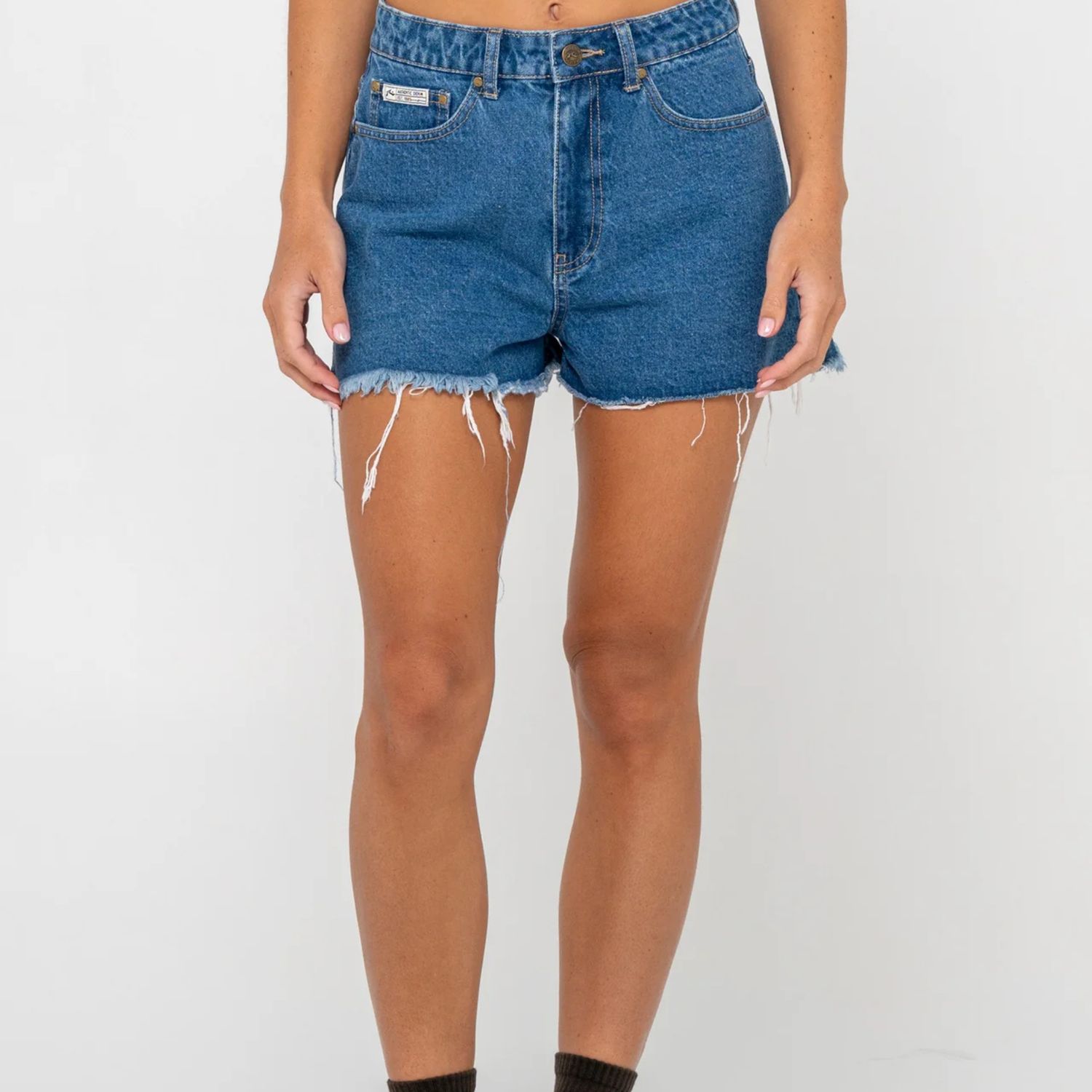 RUSTY WOMENS PENNY KICK FLARE DENIM SHORT - MIDDY BLUE