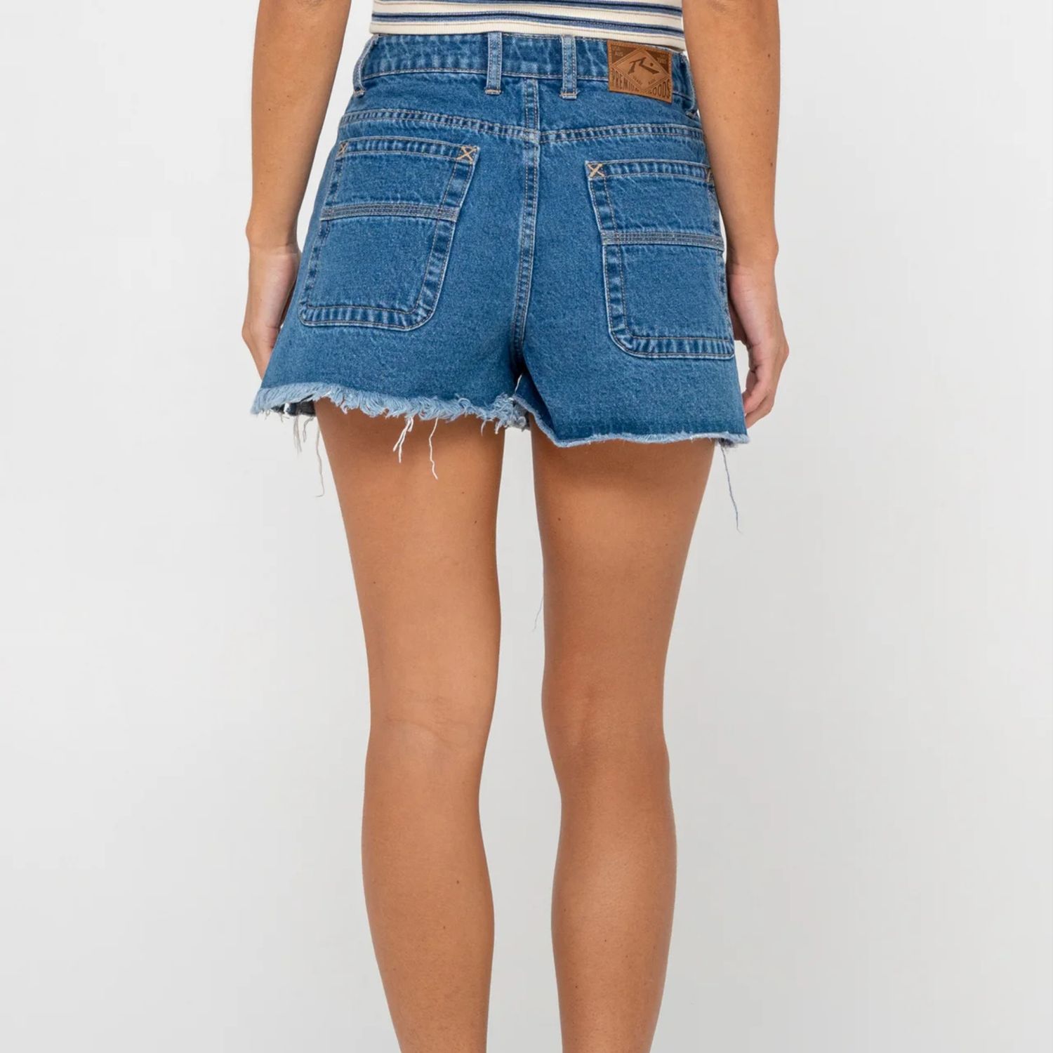 RUSTY WOMENS PENNY KICK FLARE DENIM SHORT - MIDDY BLUE