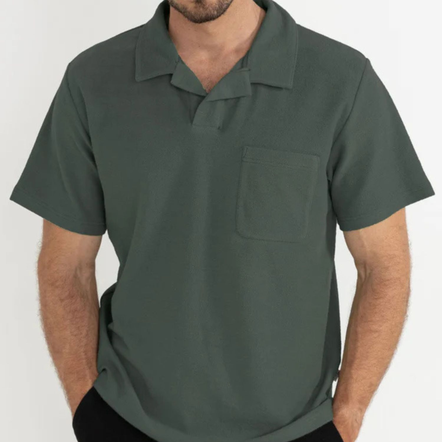 RHYTHM MENS VINTAGE TERRY POLO- SILVER PINE