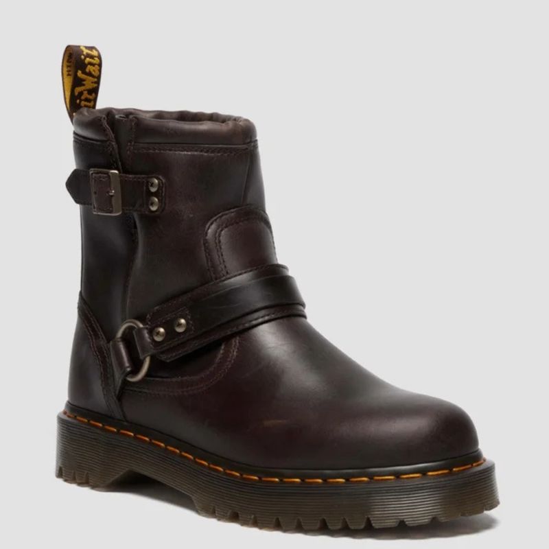 DR MARTENS UNISEX ANISTONE HARNESS BOOT- DARK BROWN/CRAZY HORSE