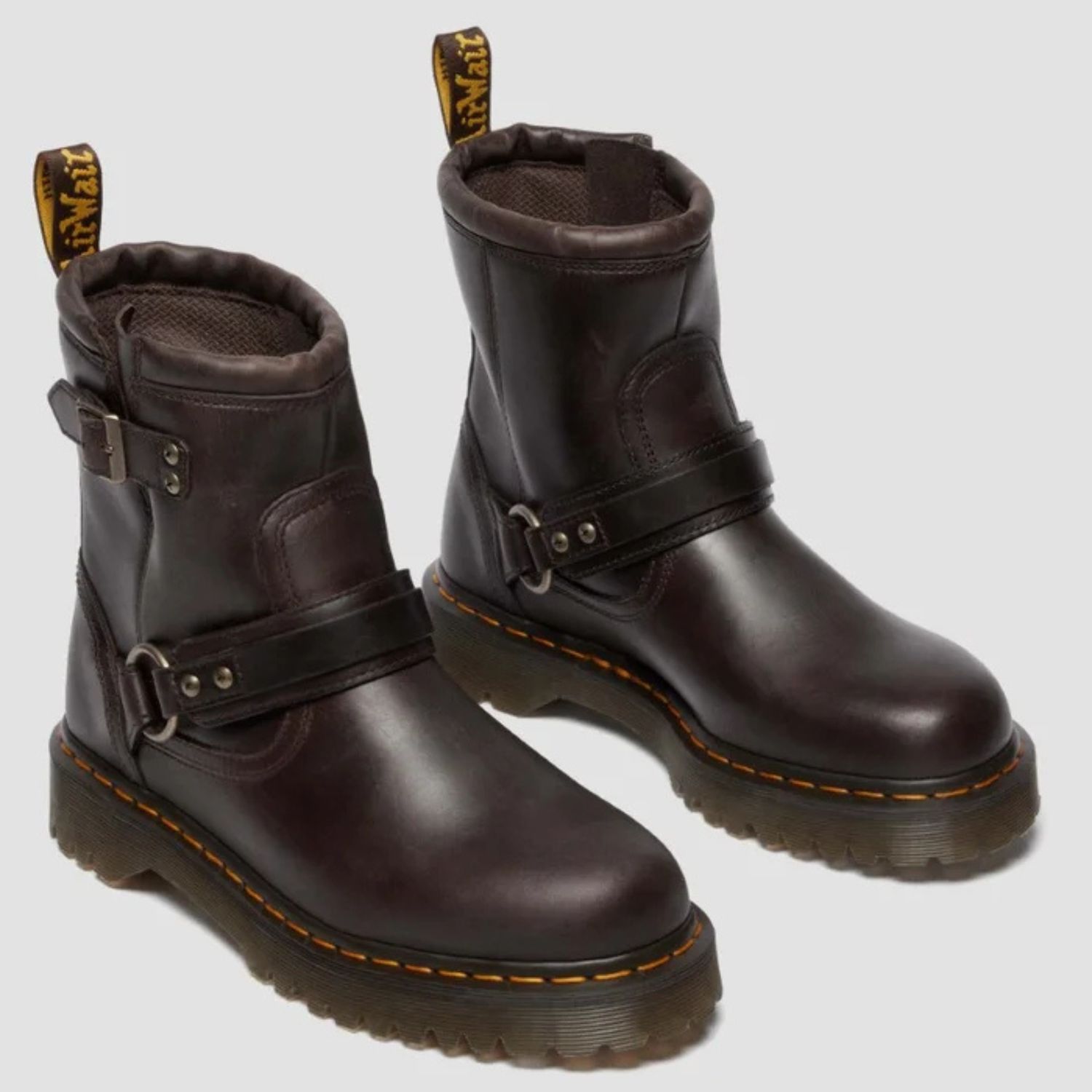 DR MARTENS UNISEX ANISTONE HARNESS BOOT- DARK BROWN/CRAZY HORSE