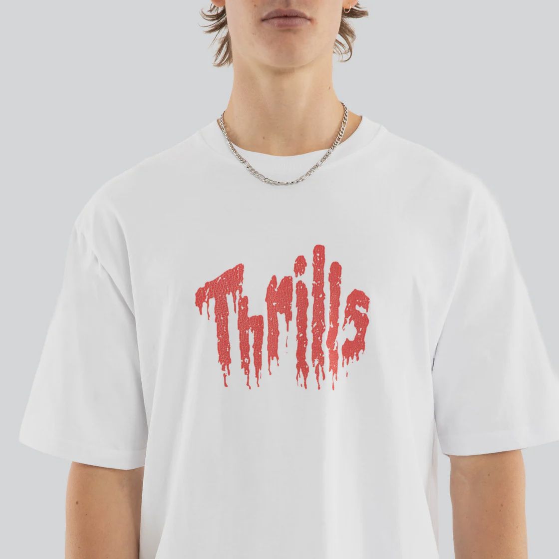 THRILLS MENS ONCE BITTEN TWICE SHY OVERSIZE FIT SS TEE - WHITE