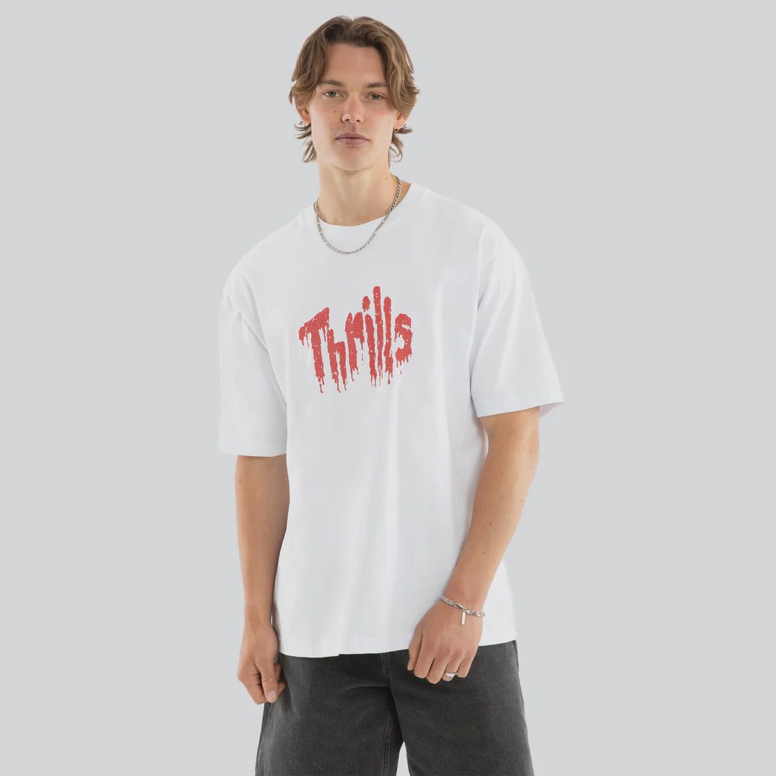 THRILLS MENS ONCE BITTEN TWICE SHY OVERSIZE FIT SS TEE - WHITE