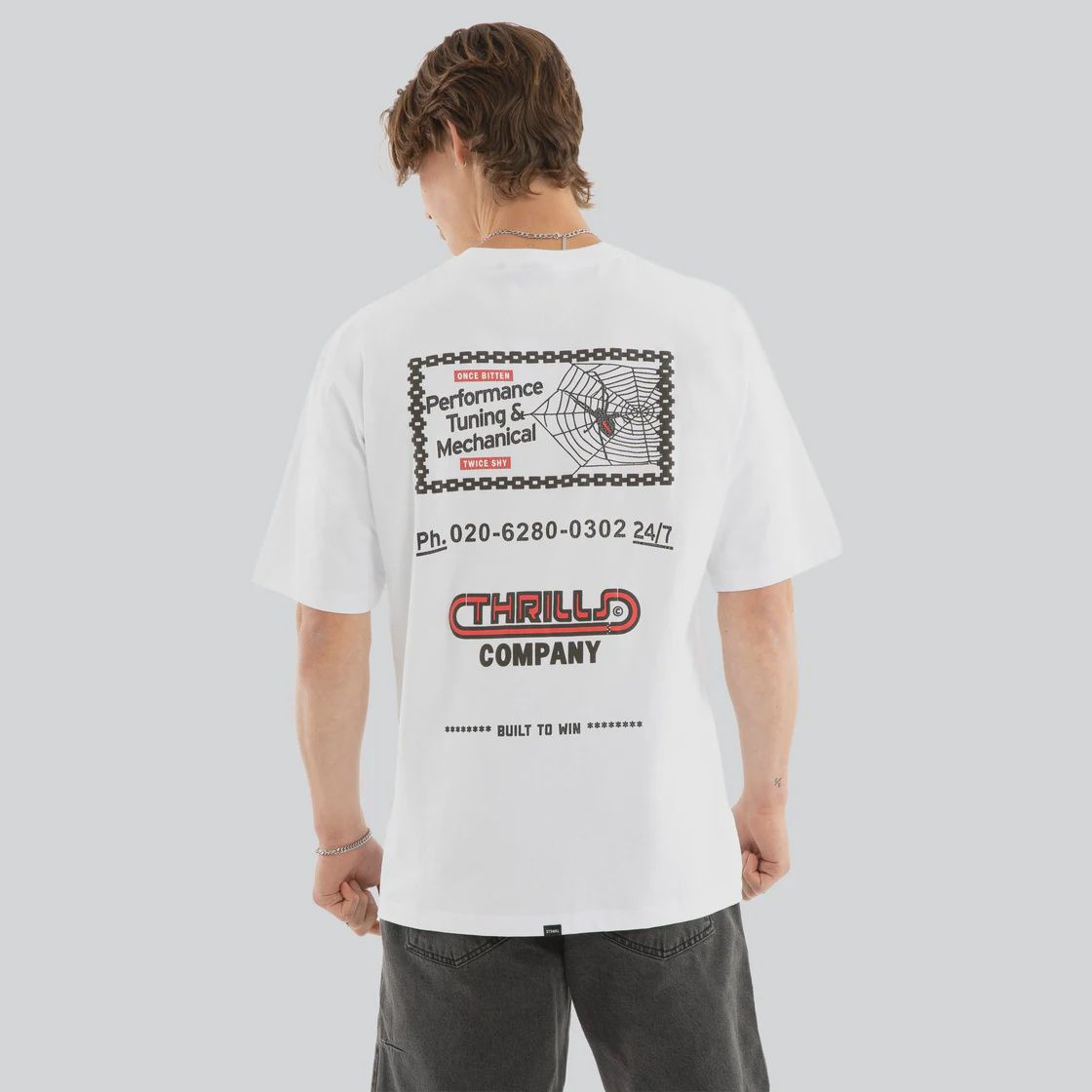 THRILLS MENS ONCE BITTEN TWICE SHY OVERSIZE FIT SS TEE - WHITE