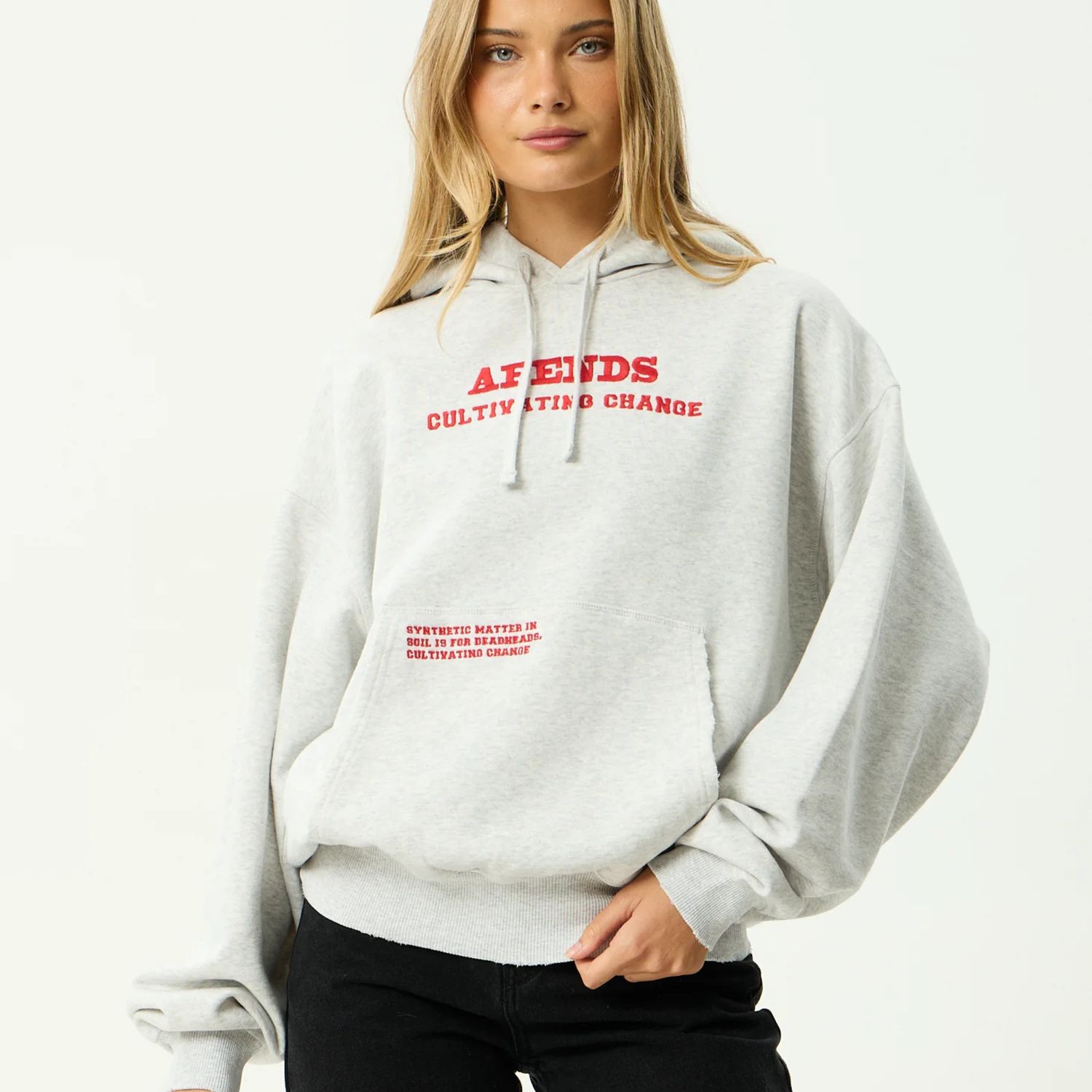 AFENDS MENS WONDERS RECYCLED BOXY PULL ON HOOD - GREY MARLE