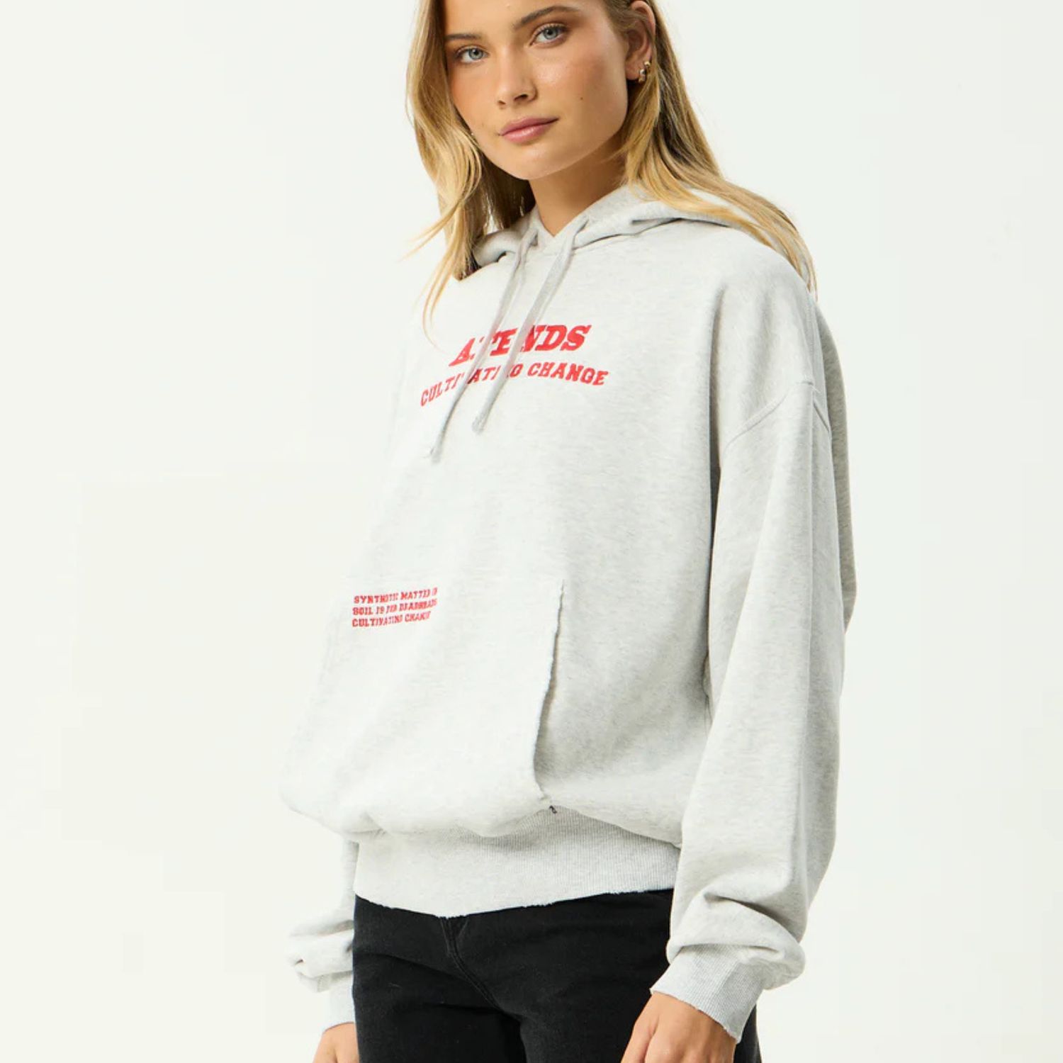 AFENDS MENS WONDERS RECYCLED BOXY PULL ON HOOD - GREY MARLE