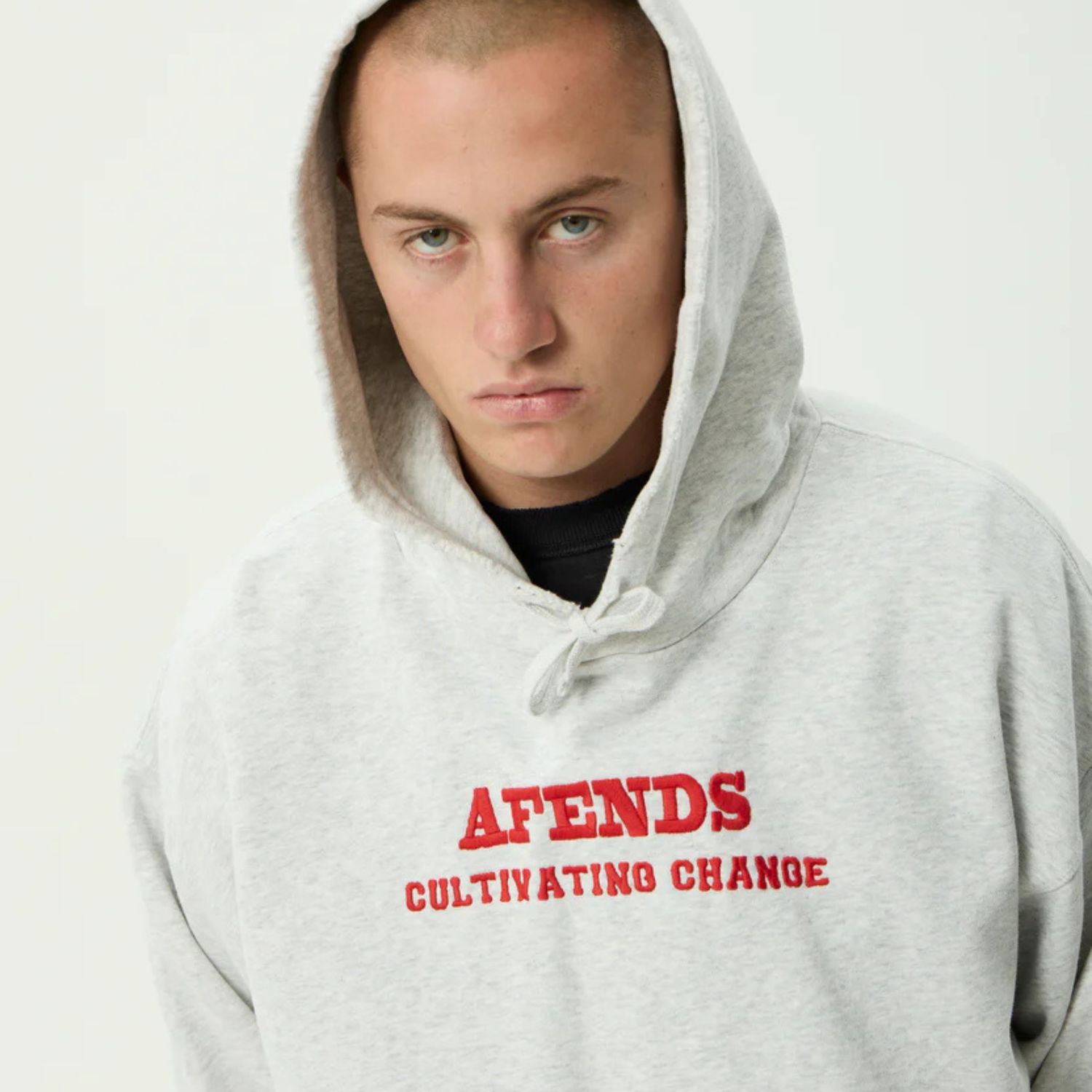 AFENDS MENS WONDERS RECYCLED BOXY PULL ON HOOD - GREY MARLE