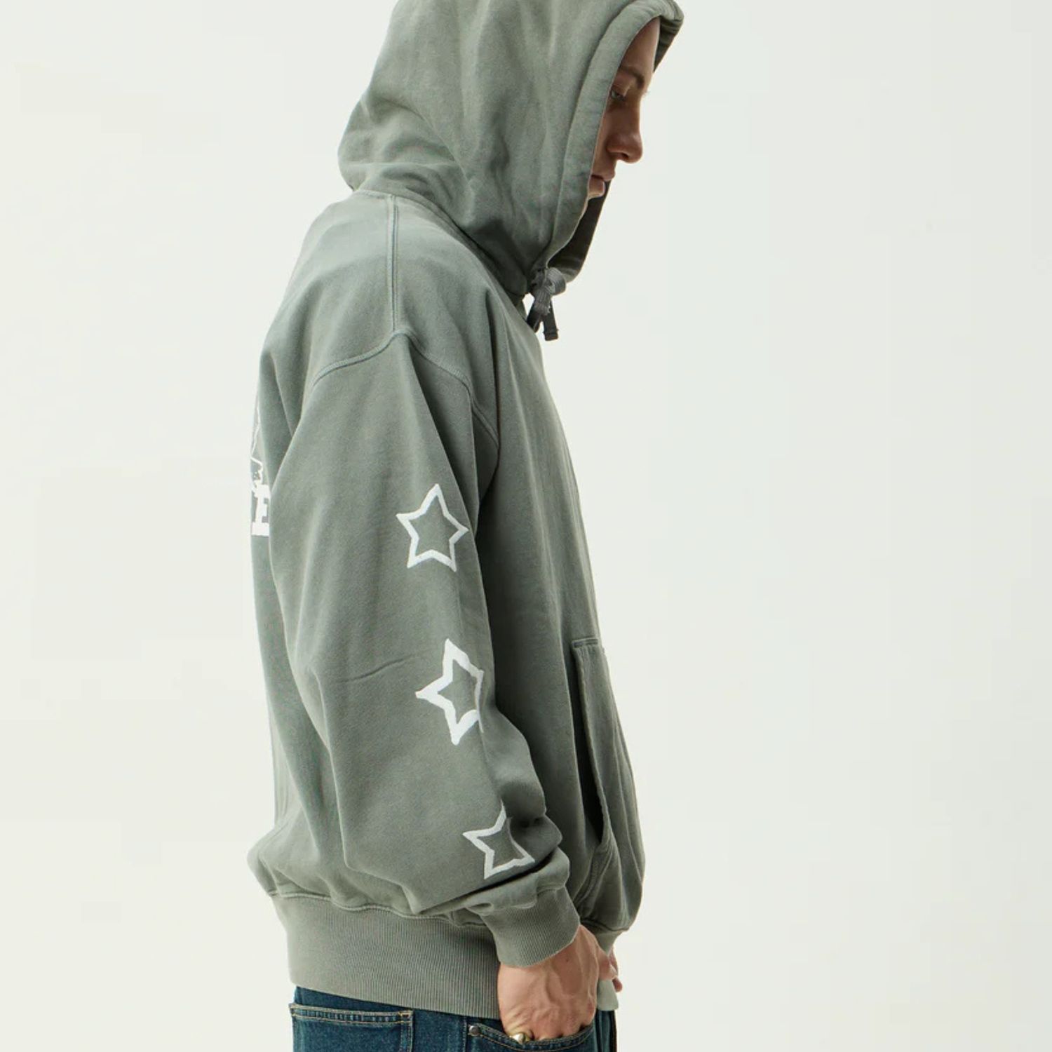 AFENDS MENS SONORAN RECYCLED BOXY PULL ON HOOD - WASHED SYCAMORE