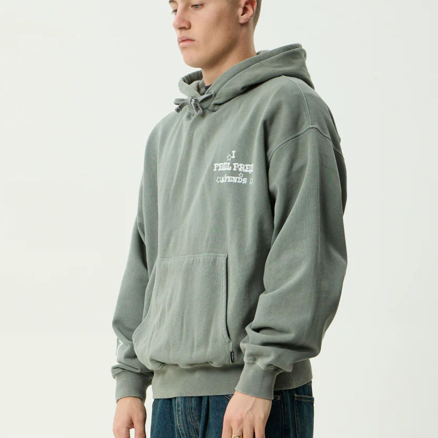AFENDS MENS SONORAN RECYCLED BOXY PULL ON HOOD - WASHED SYCAMORE