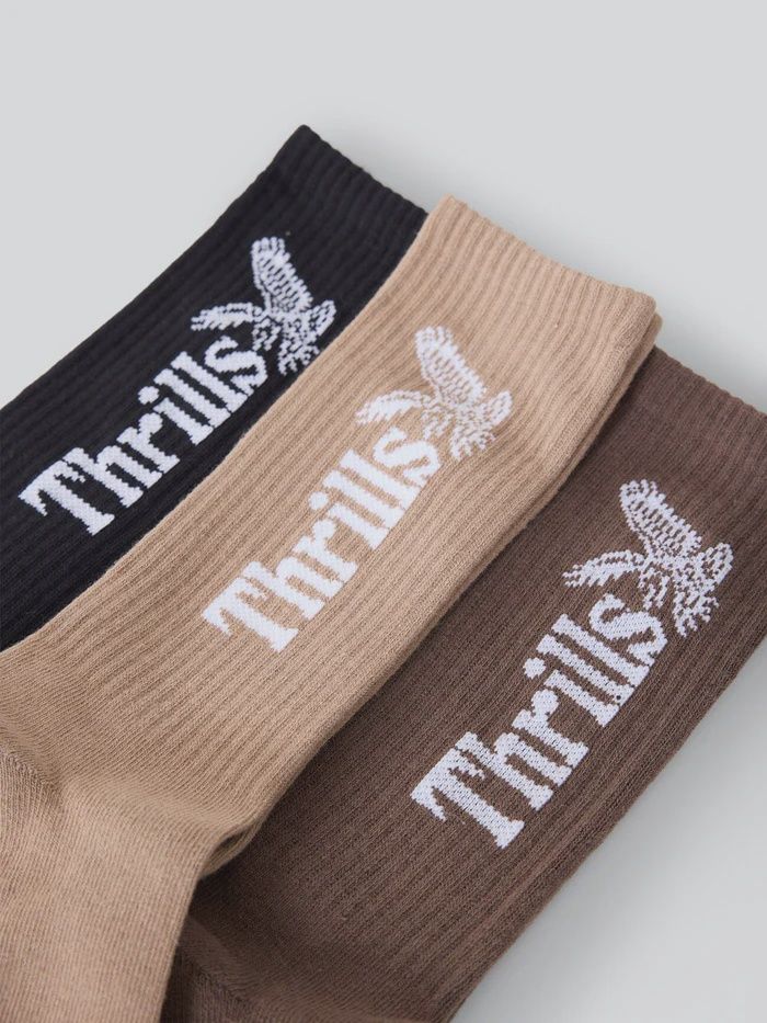 THRILLS MENS THRILLS WORKWEAR 5 PACK SOCK - DESERT - BLACK - SILVER GREY