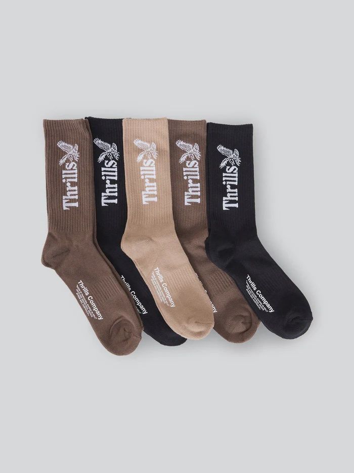 THRILLS MENS THRILLS WORKWEAR 5 PACK SOCK - DESERT - BLACK - SILVER GREY