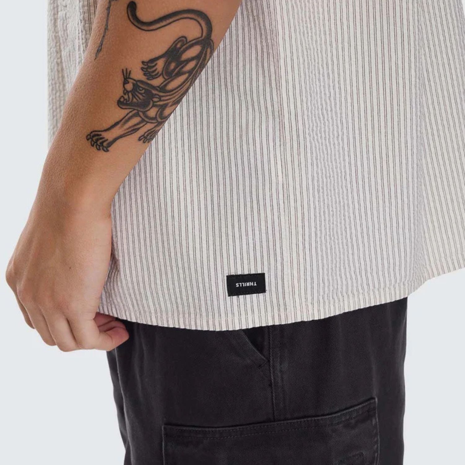 THRILLS MENS BEAUTY AROUND US SS STRIPE WORK SHIRT - ACORN