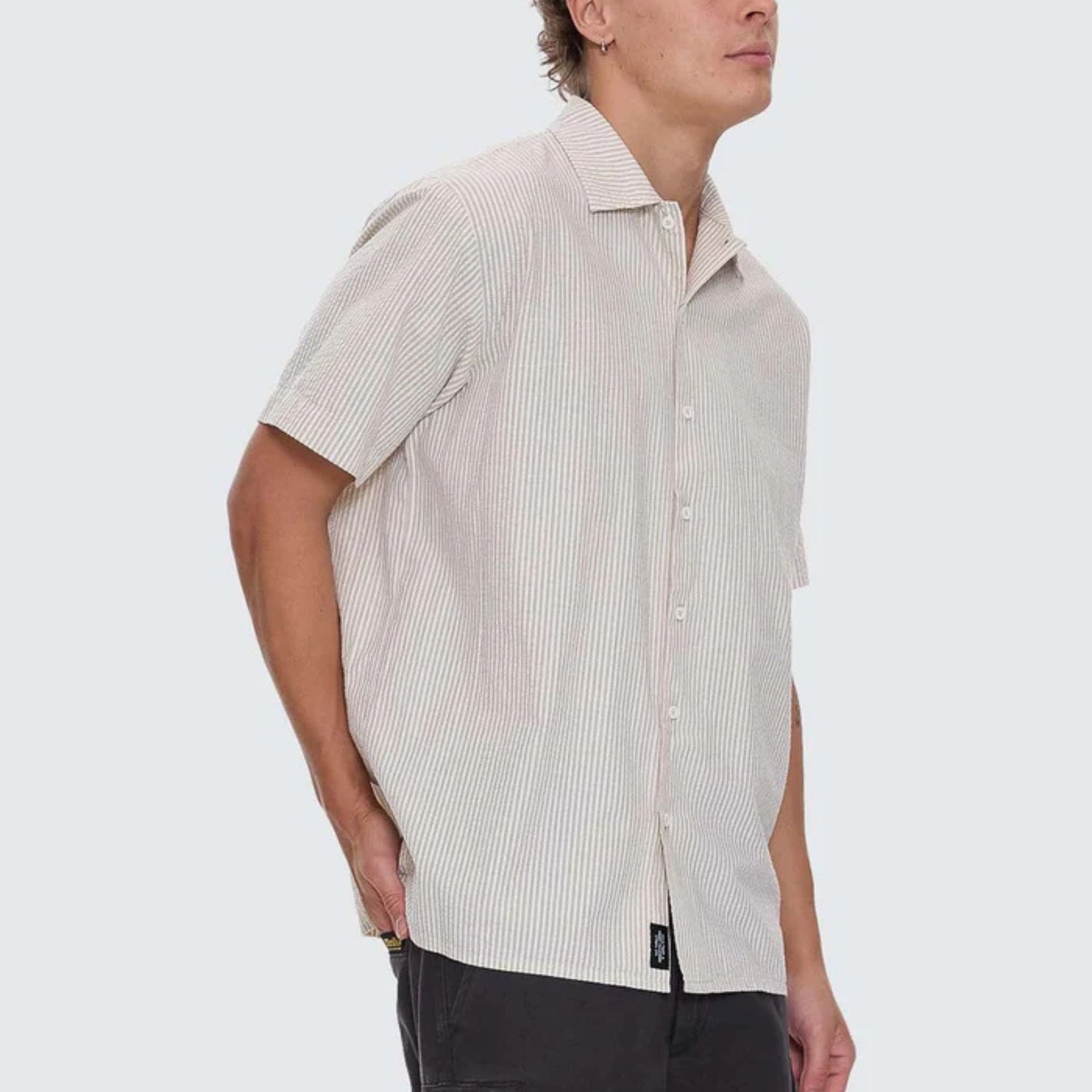 THRILLS MENS BEAUTY AROUND US SS STRIPE WORK SHIRT - ACORN