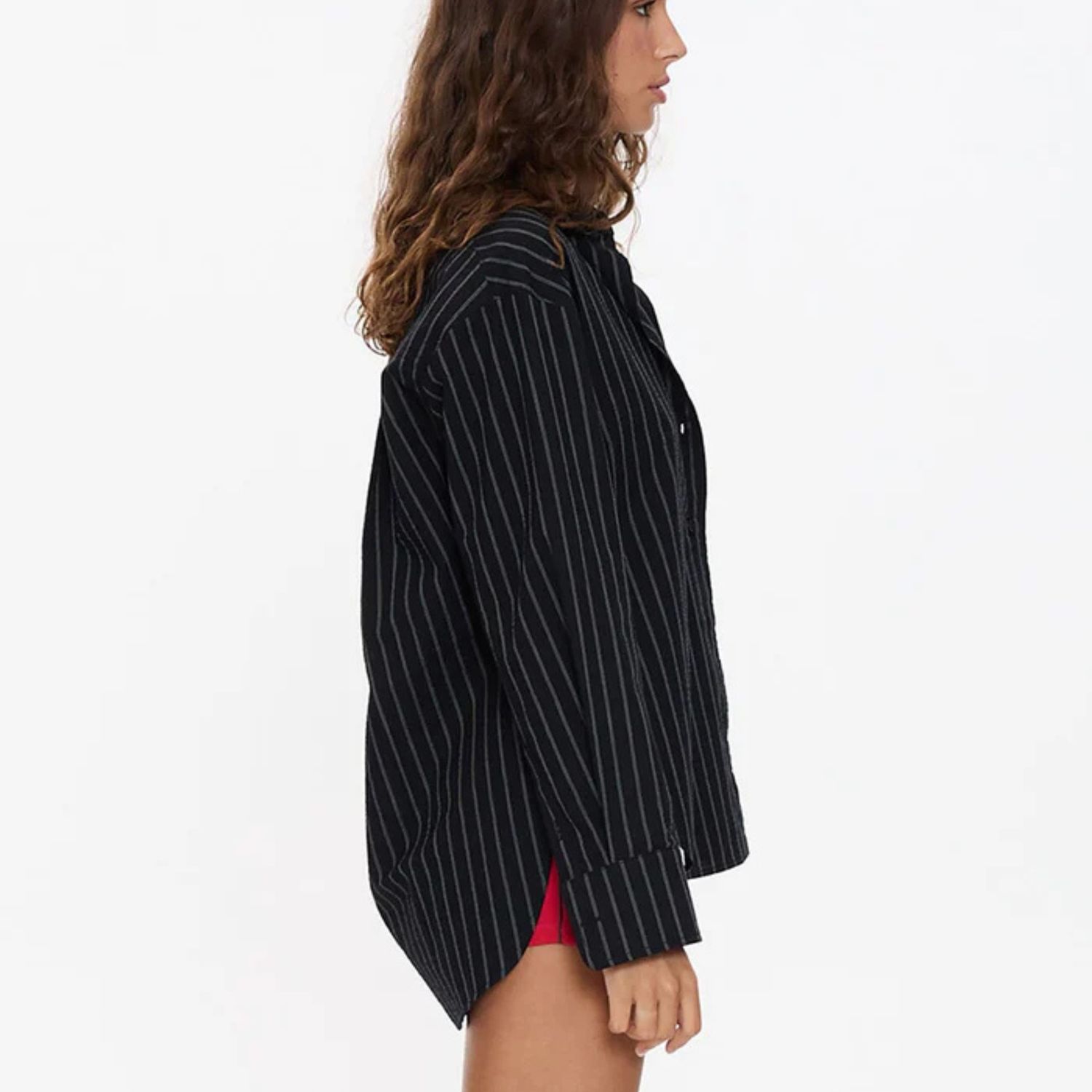THRILLS WOMENS  UNWIND STRIPE OVERSIZED SHIRT - BLACK
