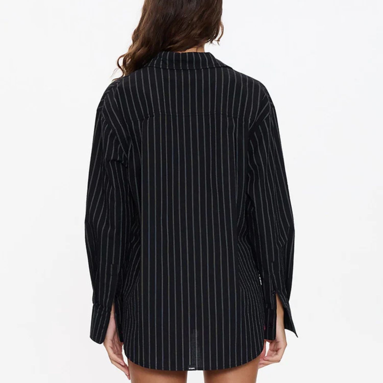 THRILLS WOMENS  UNWIND STRIPE OVERSIZED SHIRT - BLACK