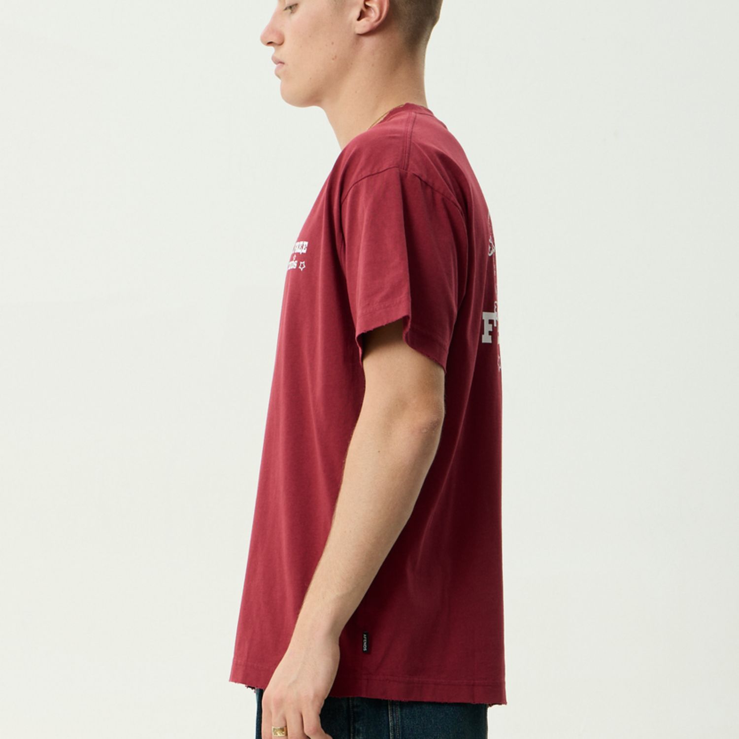 AFENDS MENS SONORAN RECYCLED BOXY FIT SS TEE - WASHED BURGANDY
