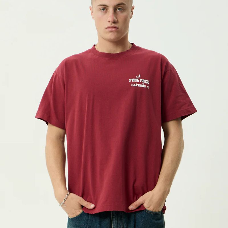 AFENDS MENS SONORAN RECYCLED BOXY FIT SS TEE - WASHED BURGANDY