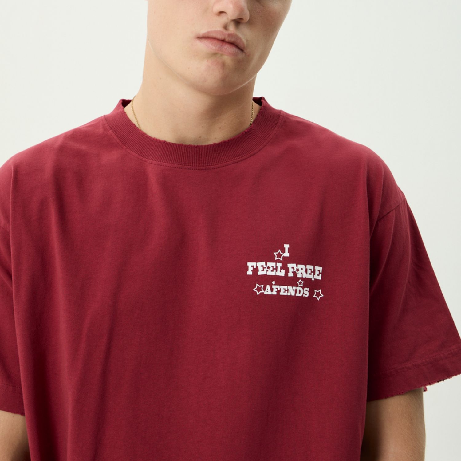 AFENDS MENS SONORAN RECYCLED BOXY FIT SS TEE - WASHED BURGANDY