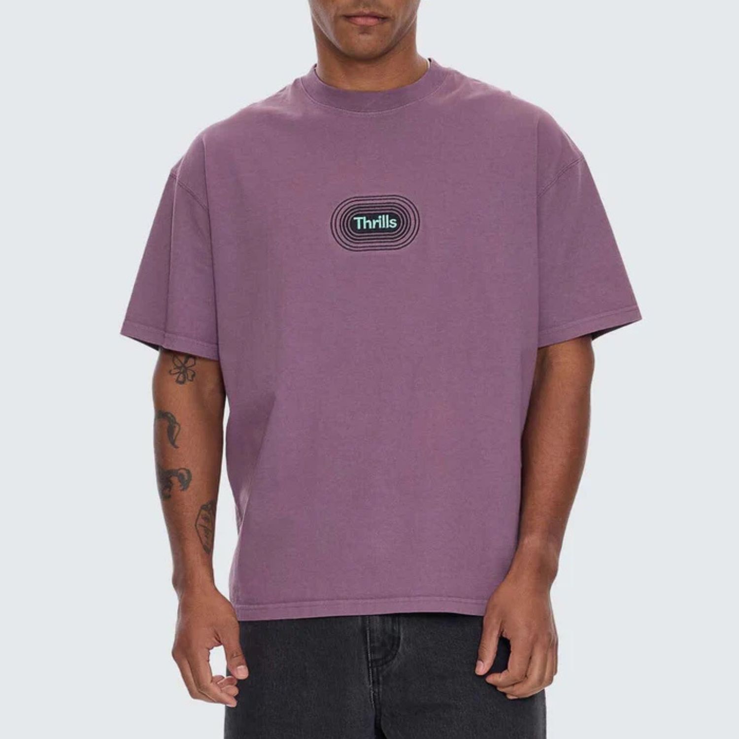 THRILLS MENS IT'S IN THE CARDS BOX FIT OVERSIZE SS TEE - VINTAGE MAUVE