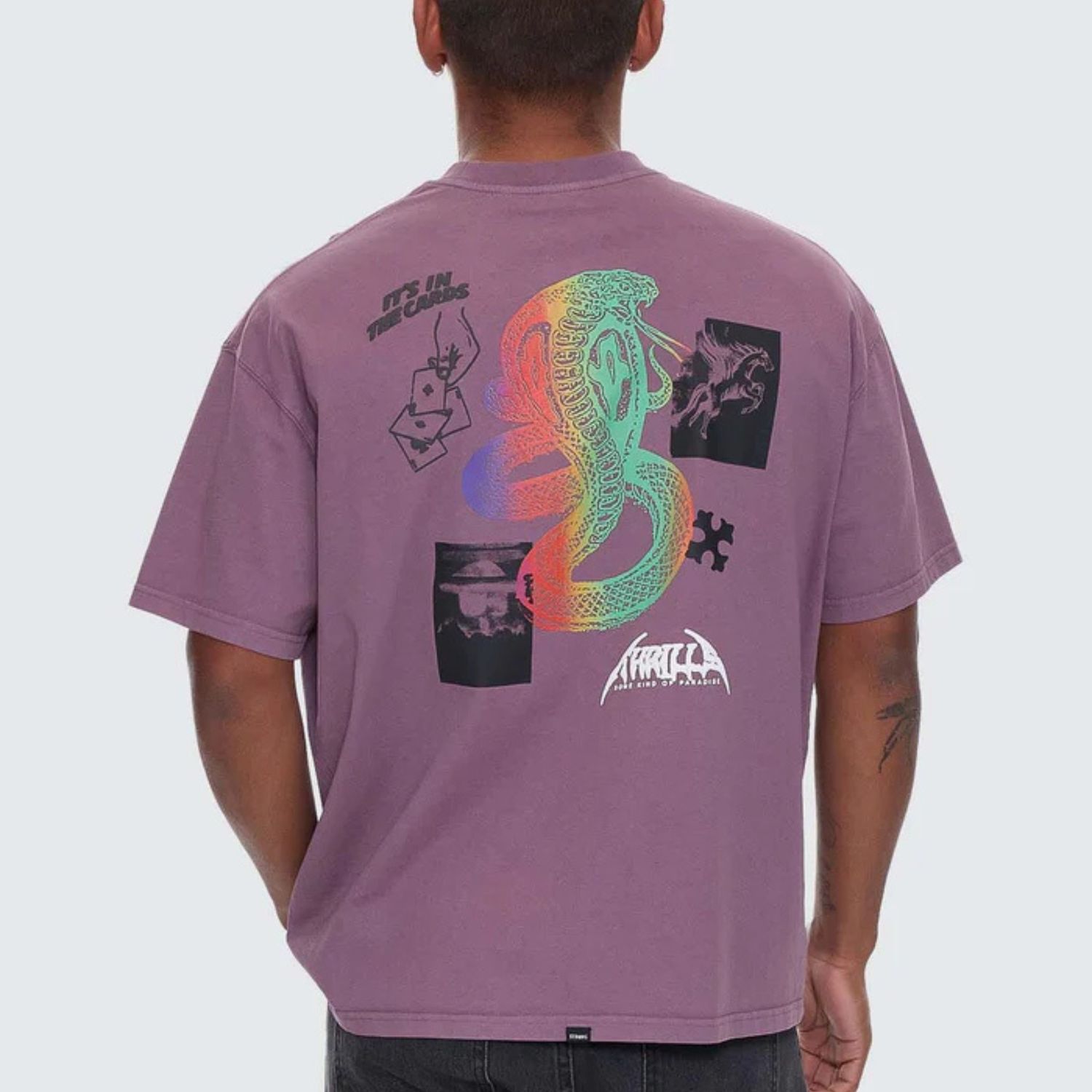 THRILLS MENS IT'S IN THE CARDS BOX FIT OVERSIZE SS TEE - VINTAGE MAUVE