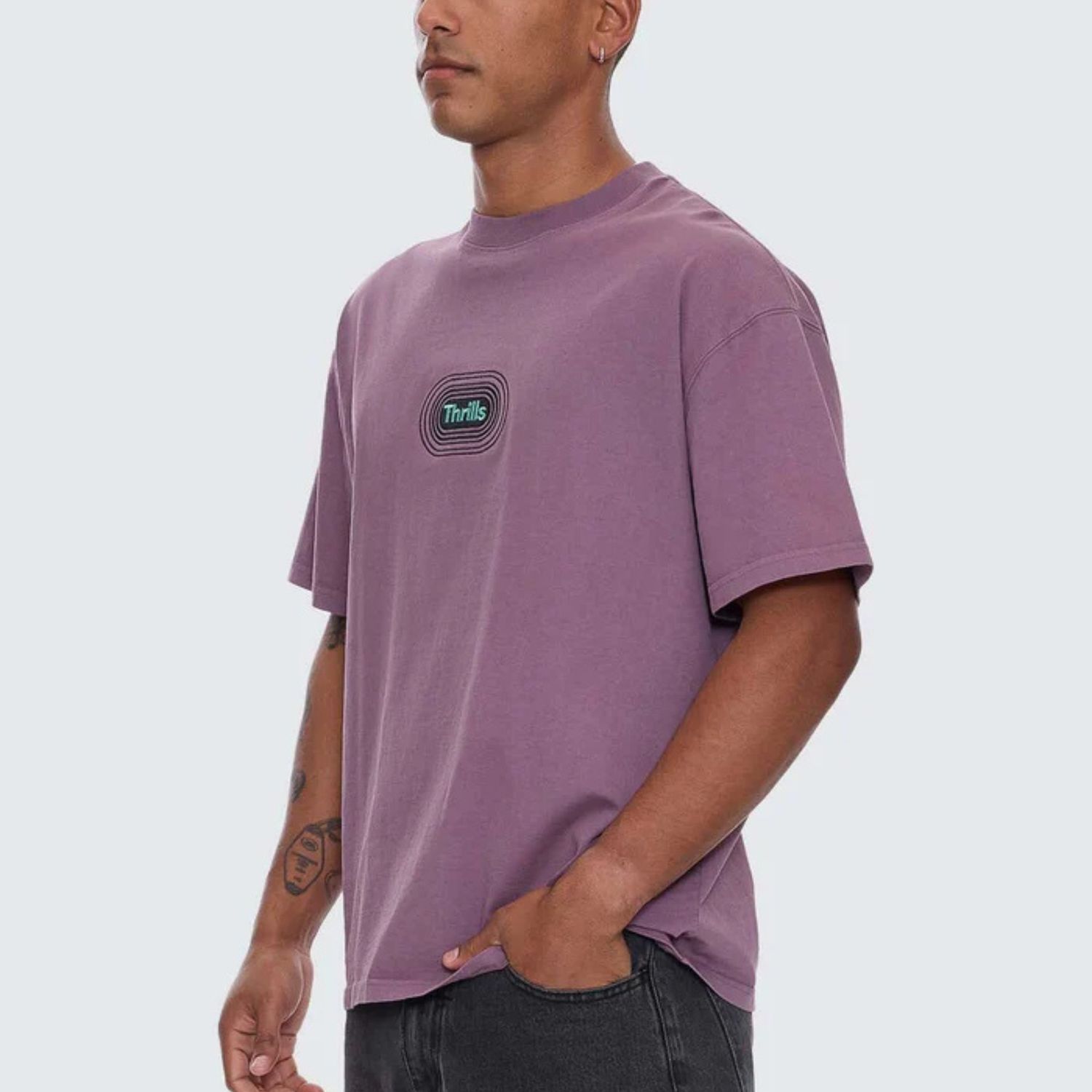 THRILLS MENS IT'S IN THE CARDS BOX FIT OVERSIZE SS TEE - VINTAGE MAUVE