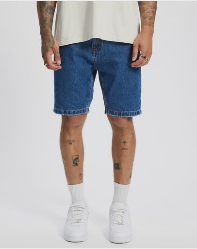 THRILLS MENS CHOPPED HEM SLIM STRAIGHT DENIM SHORT - DEEP VINTAGE BLUE