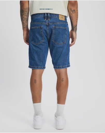 THRILLS MENS CHOPPED HEM SLIM STRAIGHT DENIM SHORT - DEEP VINTAGE BLUE