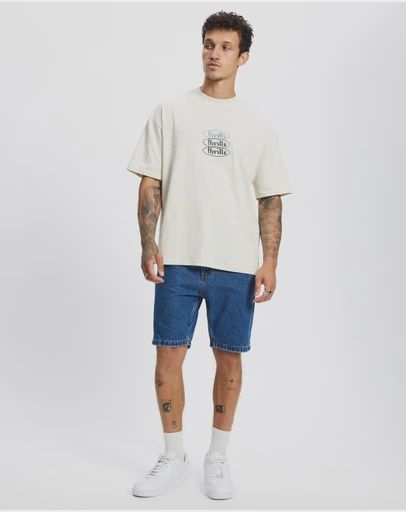 THRILLS MENS CHOPPED HEM SLIM STRAIGHT DENIM SHORT - DEEP VINTAGE BLUE