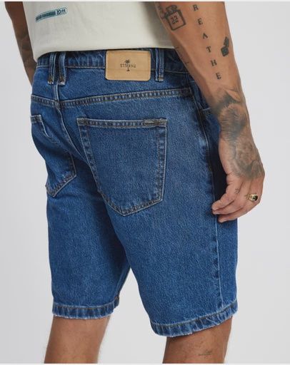 THRILLS MENS CHOPPED HEM SLIM STRAIGHT DENIM SHORT - DEEP VINTAGE BLUE