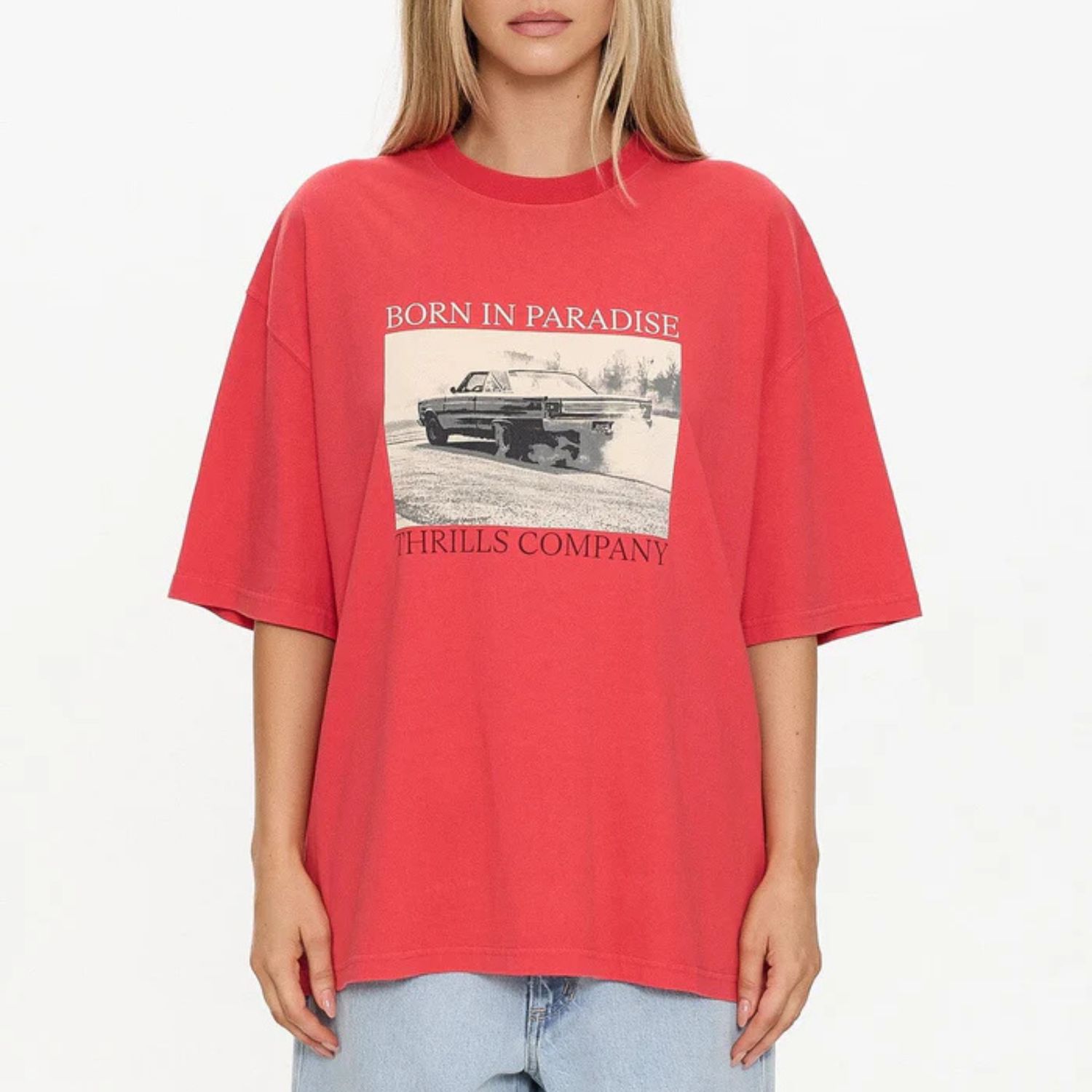 THRILLS WOMENS  METAL AND DUST OVERSIZED TEE - FLAME RED