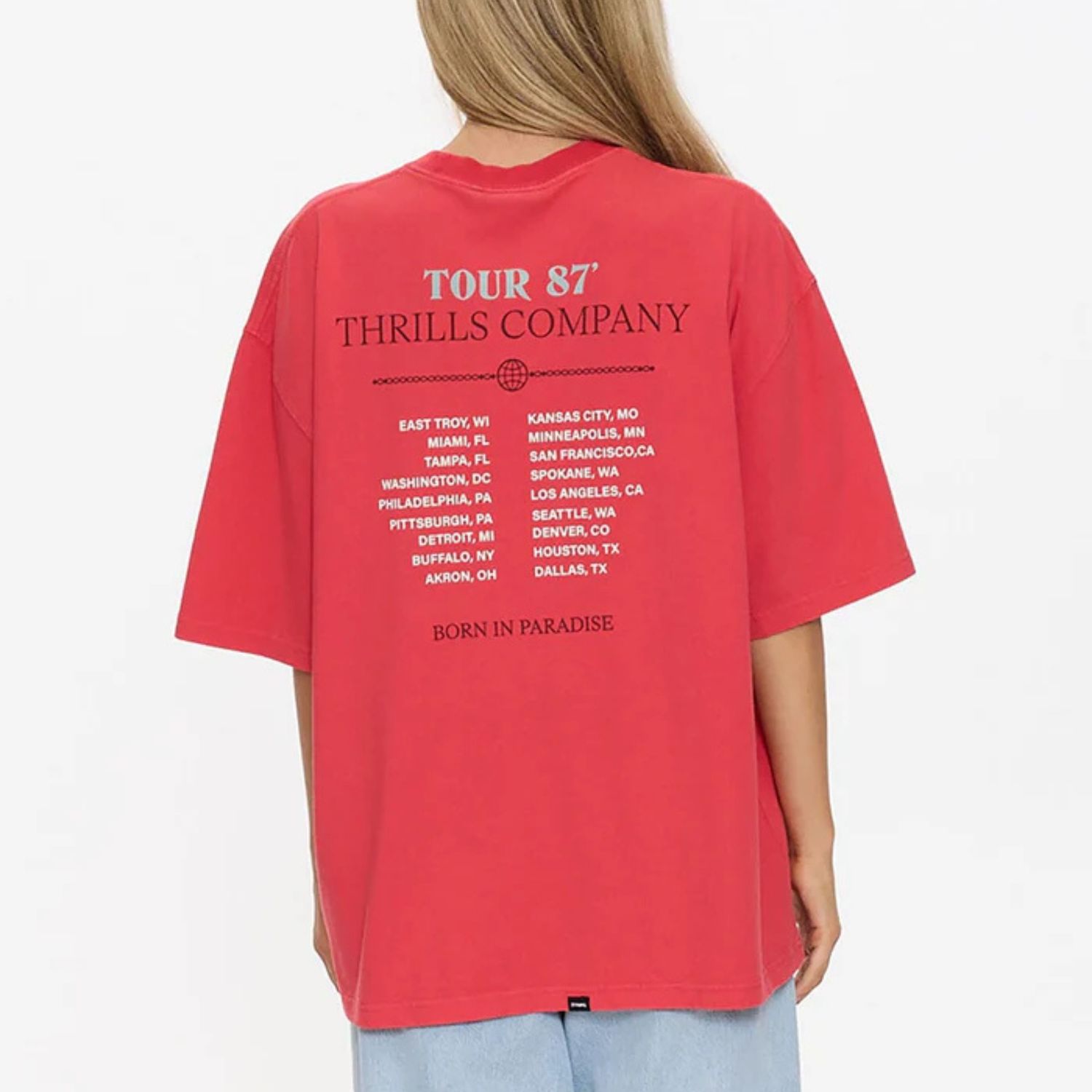 THRILLS WOMENS  METAL AND DUST OVERSIZED TEE - FLAME RED