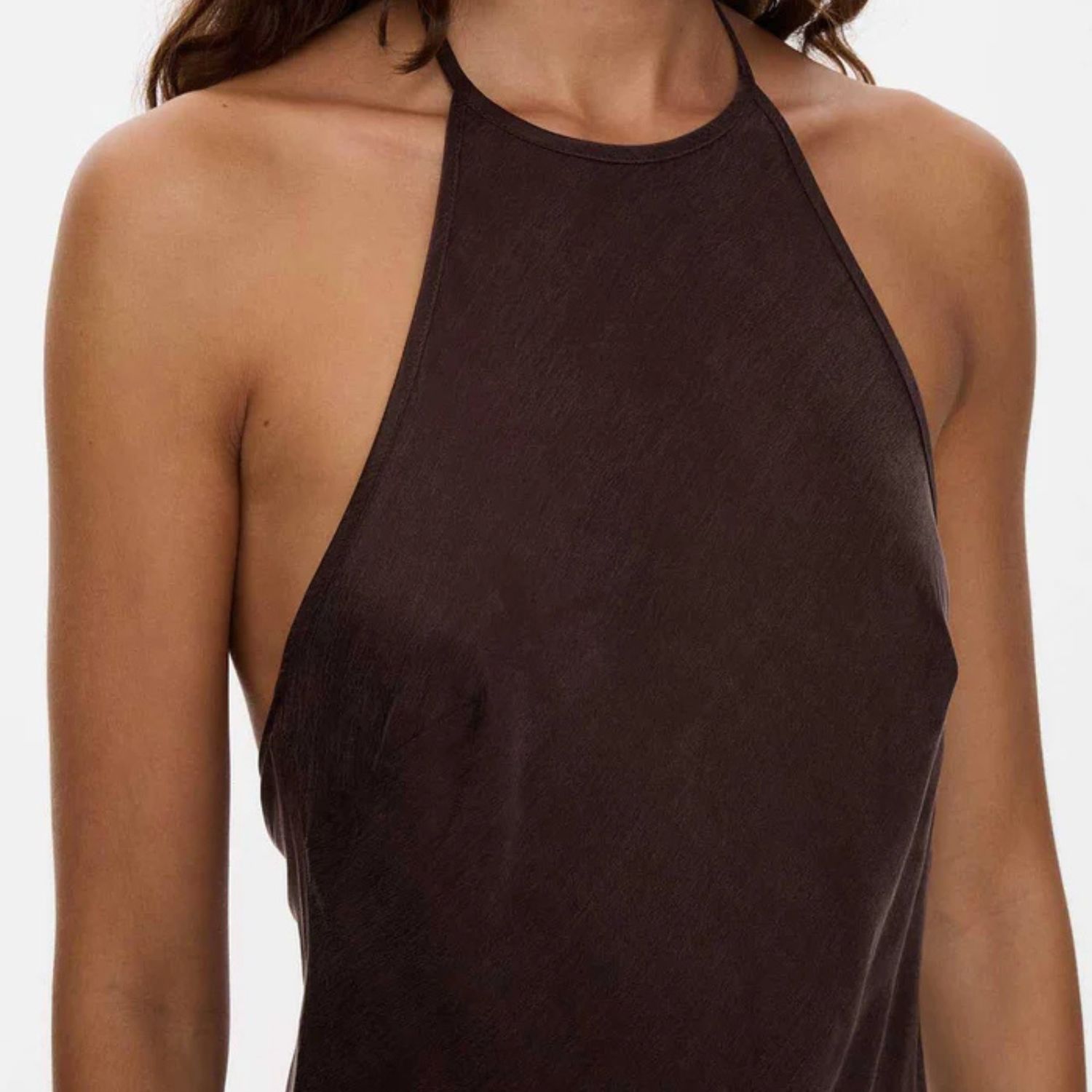 THRILLS WOMENS  CELESTE BIAS HALTER MINI DRESS - POSTAL BROWN