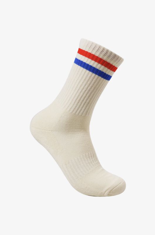 GLOBE MENS  GLOBE SINGLES CREW SOCK - NATURAL / RED BLUE STRIPE