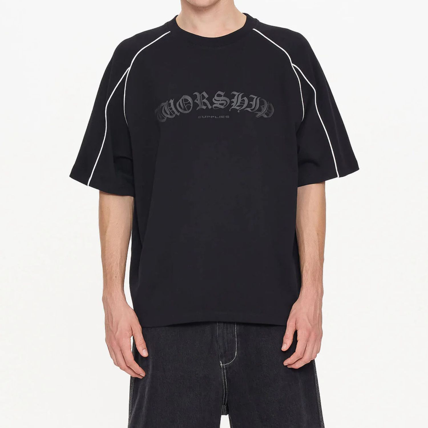 WORSHIP MENS FREQUENCY PANEL OVERSIZE RAGLAN TEE- BLACK