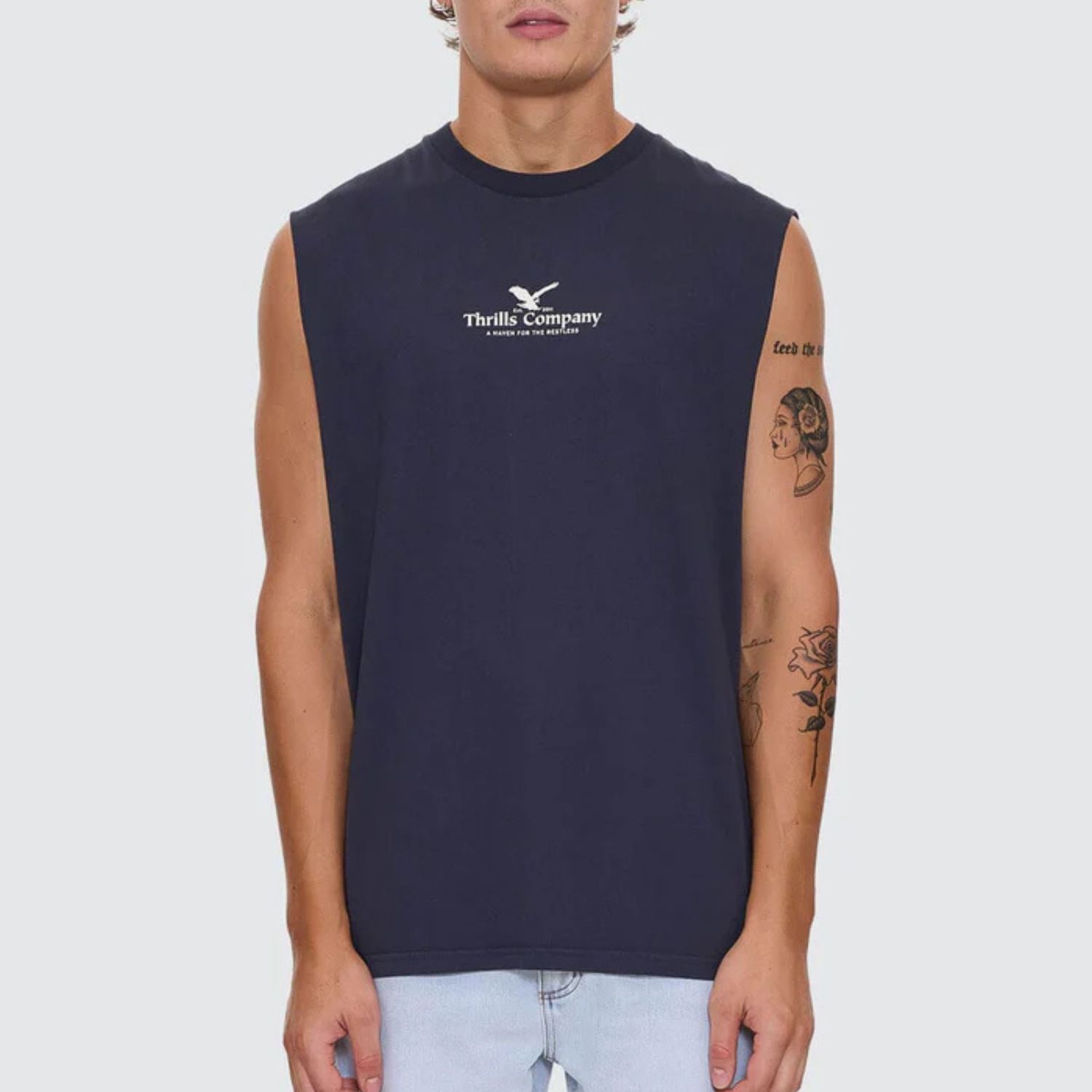 THRILLS MENS A HAVEN FOR THE RESTLESS MERCH FIT MUSCLE TEE- TOTAL ECLIPSE