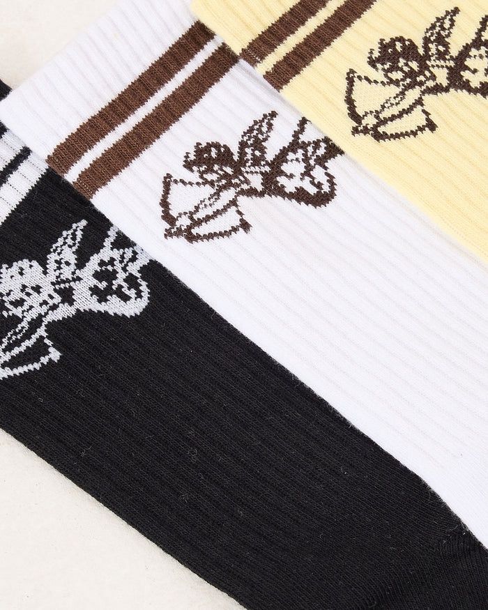 WORSHIP MENS CHERUB 3 PACK SOCKS-LEMON ICING- BLACK-WHITE