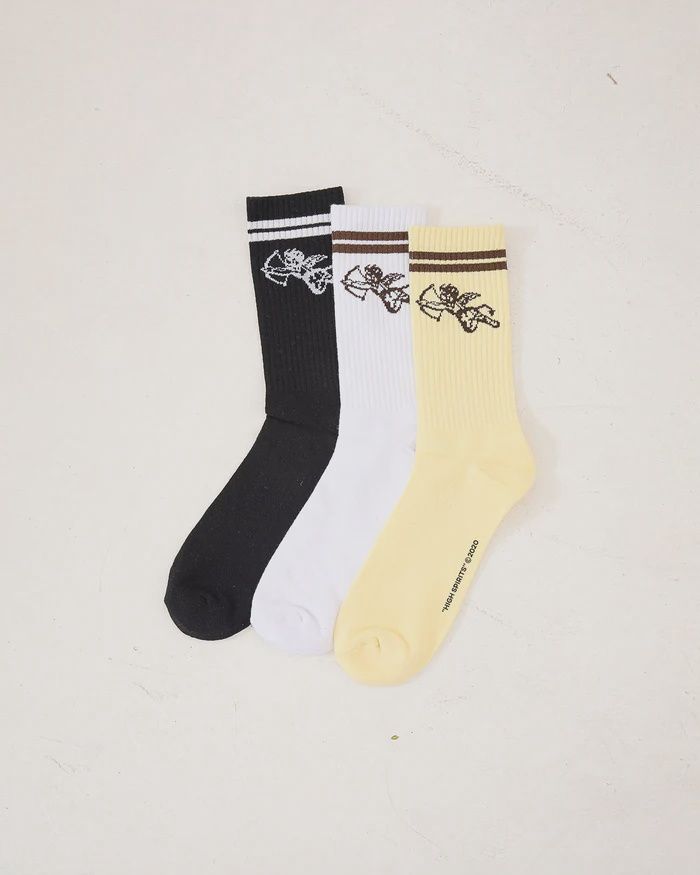 WORSHIP MENS CHERUB 3 PACK SOCKS-LEMON ICING- BLACK-WHITE
