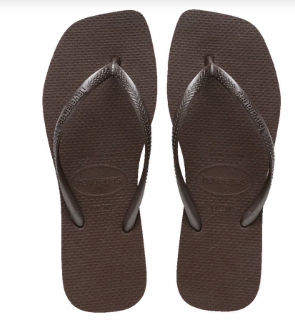 HAVAIANAS WOMENS SLIM SQUARE TOE THONG - DARK BROWN