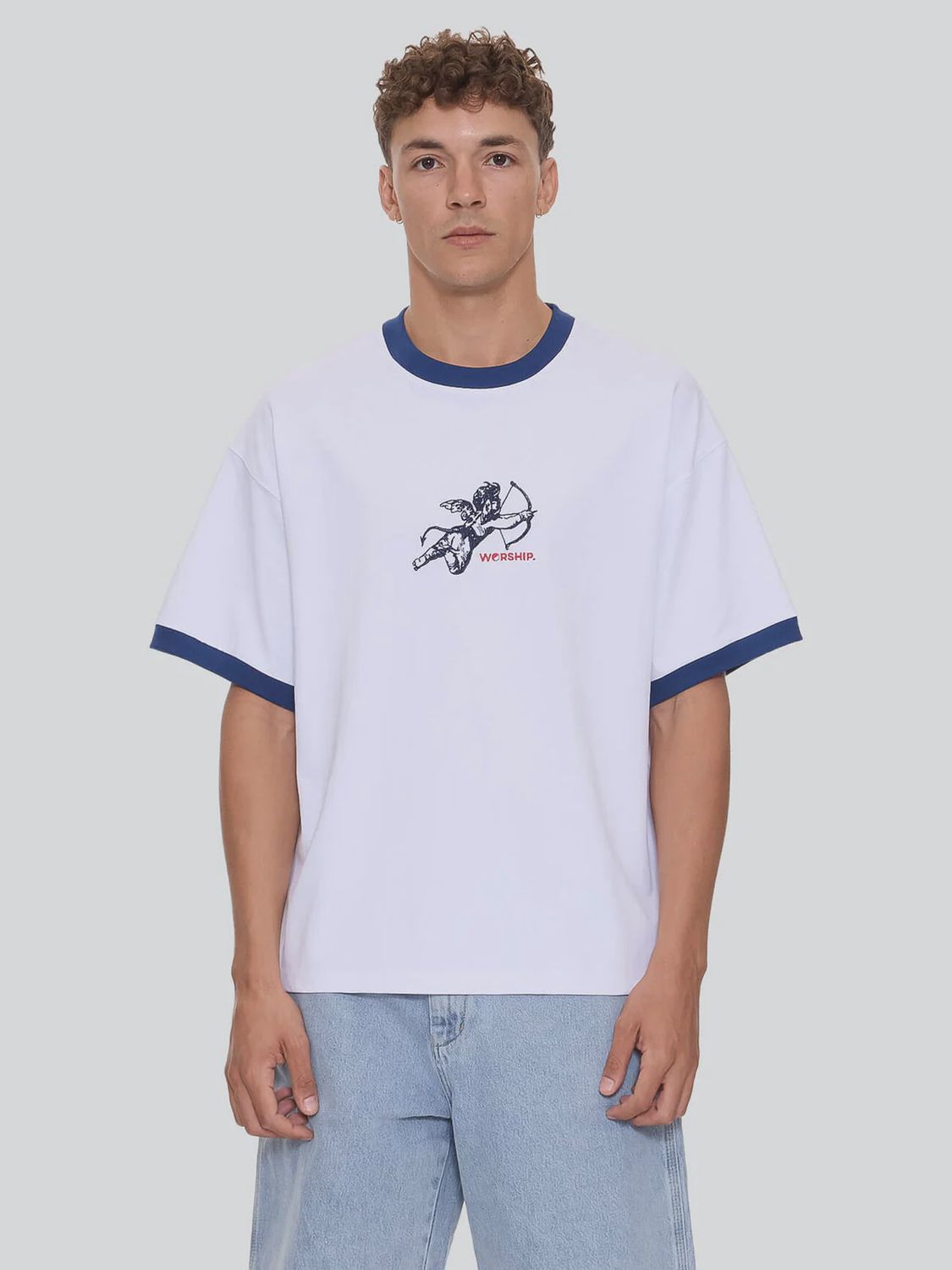 WORSHIP MENS CHERUB OVERSIZE RINGER TEE- WHITE