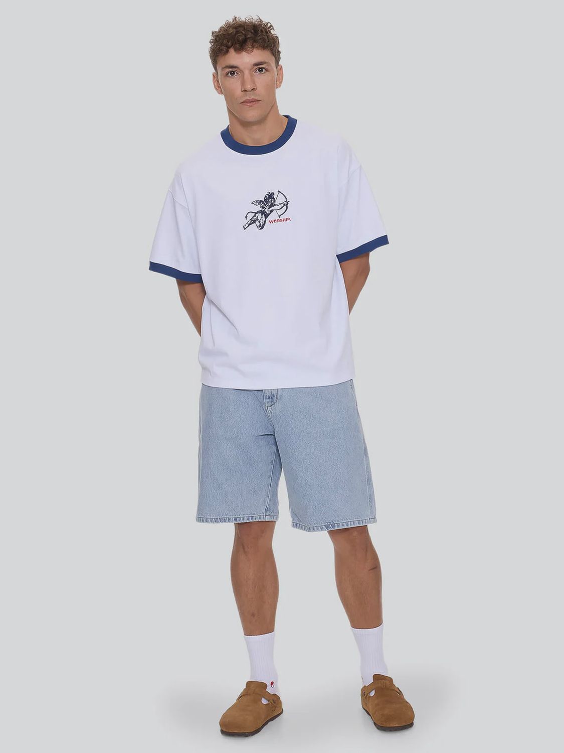 WORSHIP MENS CHERUB OVERSIZE RINGER TEE- WHITE