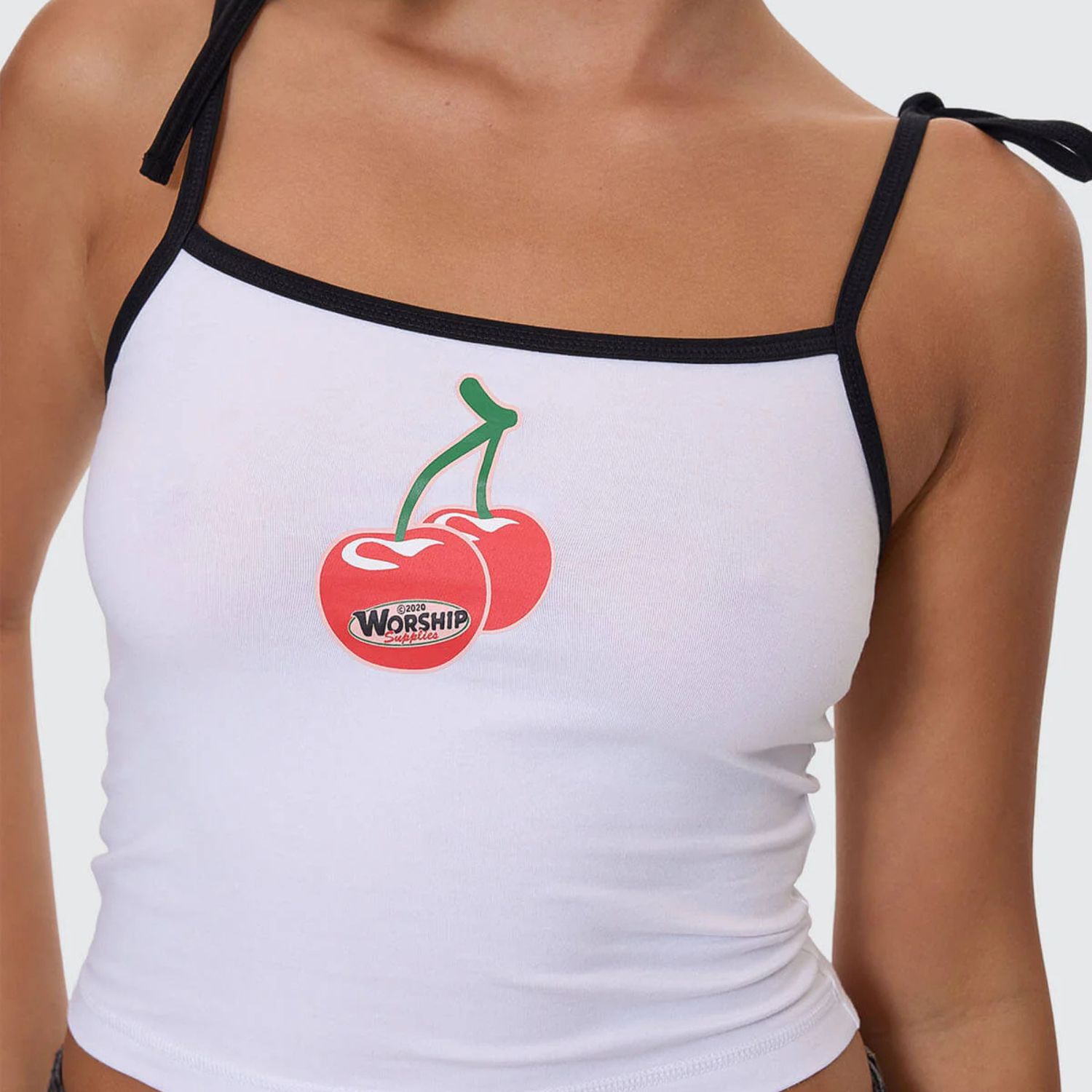 WORSHIP LADIES GLAZED AND CONFUSED TIES SINGLET- WHITE