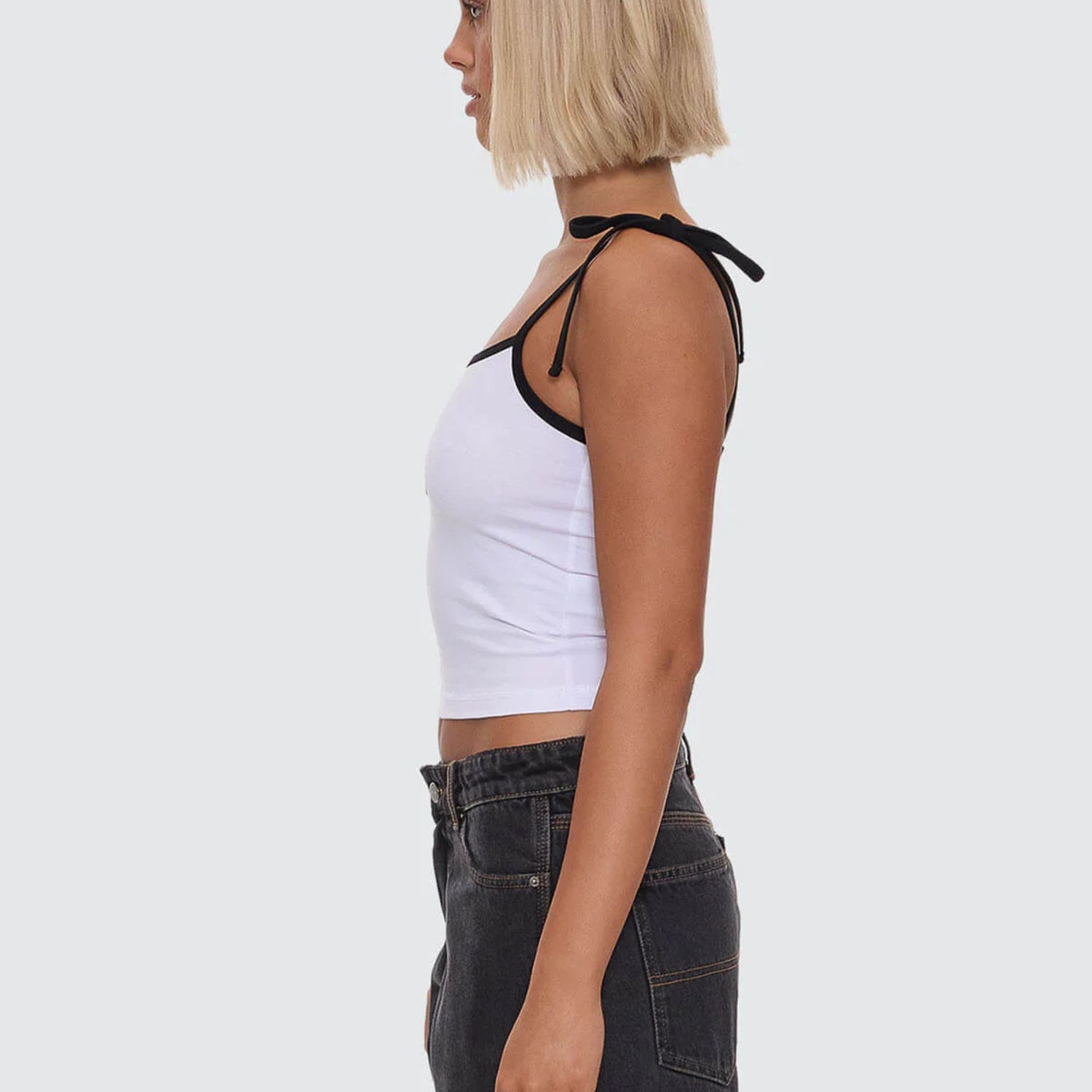 WORSHIP LADIES GLAZED AND CONFUSED TIES SINGLET- WHITE