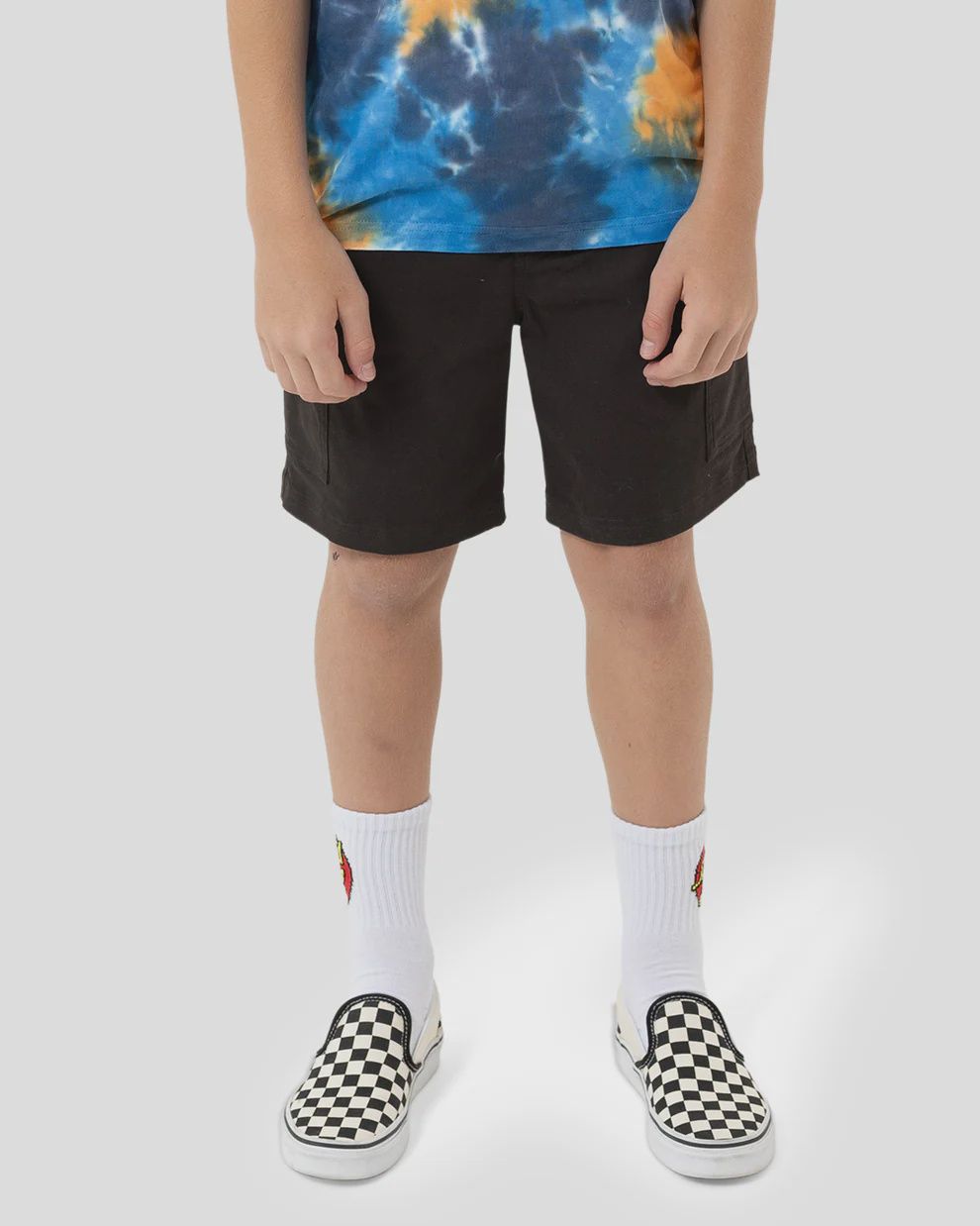 SANTA CRUZ BOYS SINGLE SPLIT STRIP CARGO SHORT ELASTIC WAIST-ONYX