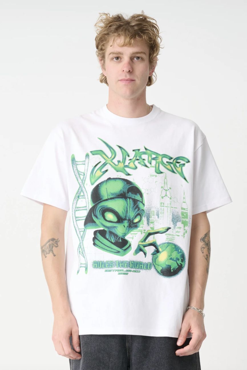 XLARGE MENS RULES THE WORLD SS TEE - WHITE