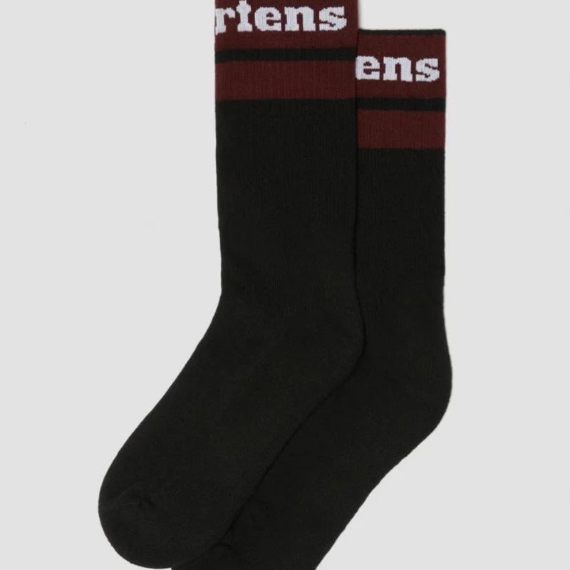 DR MARTEN ATHLETIC LOGO SOCK- BLACK COTTON BLEND/CHERRY RED