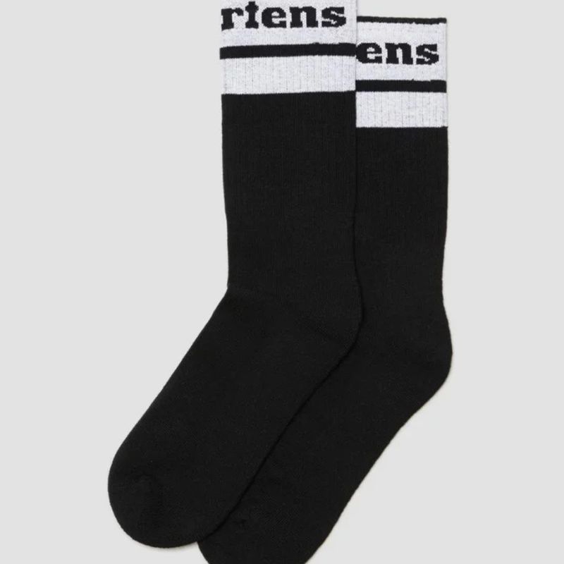 DR MARTEN ATHLETIC LOGO SOCK- BLACK &amp; WHITE COTTON BLEND