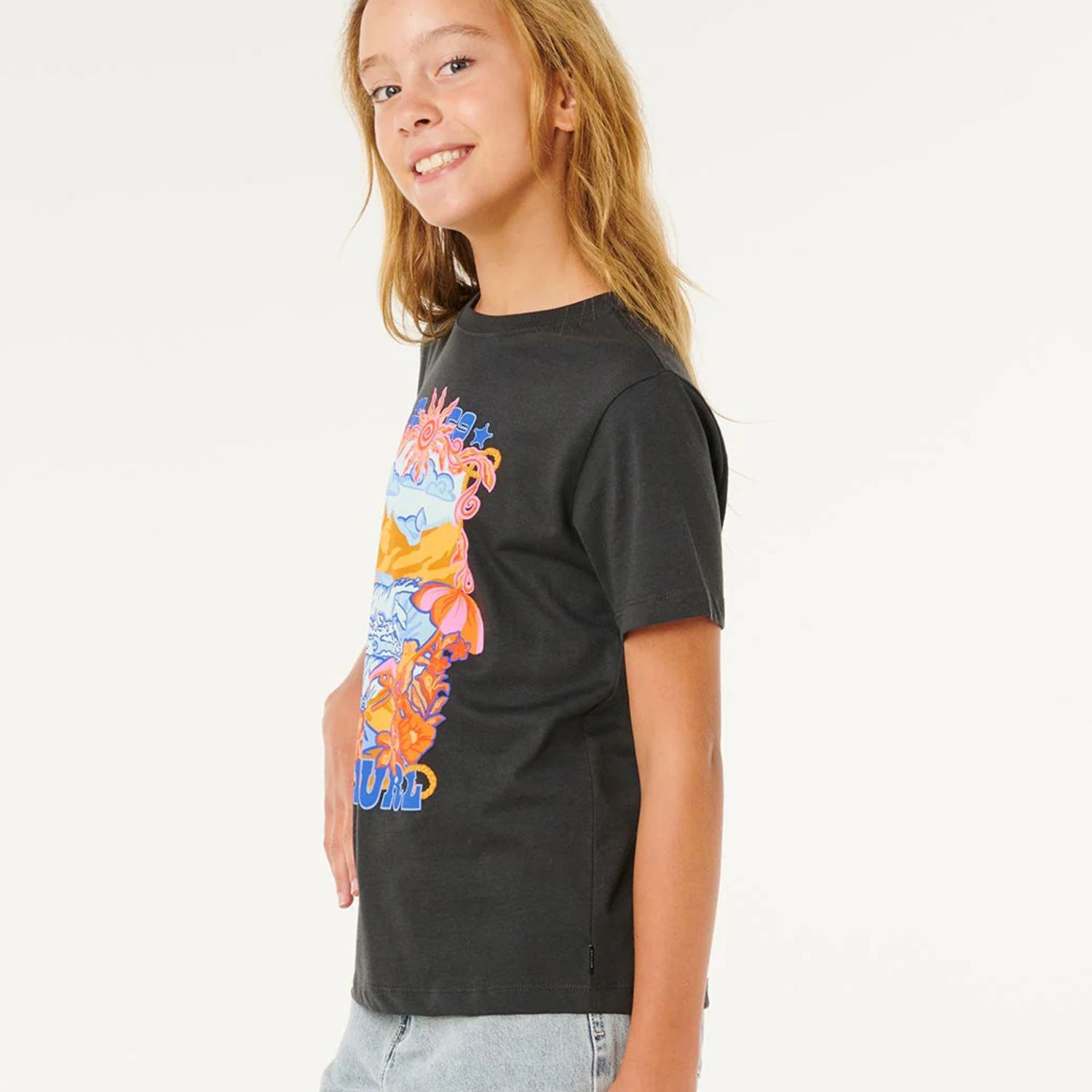 RIPCURL GIRLS SUNSHINE SQUAD BAND TEE- WASHED BLACK