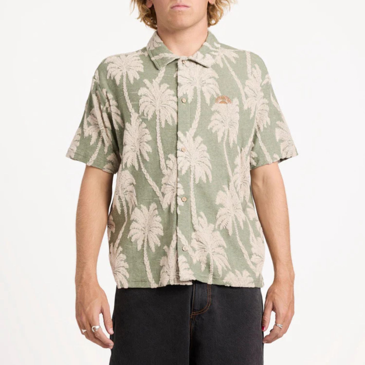 RVCA MENS PALM FALL SS TEE- JADE
